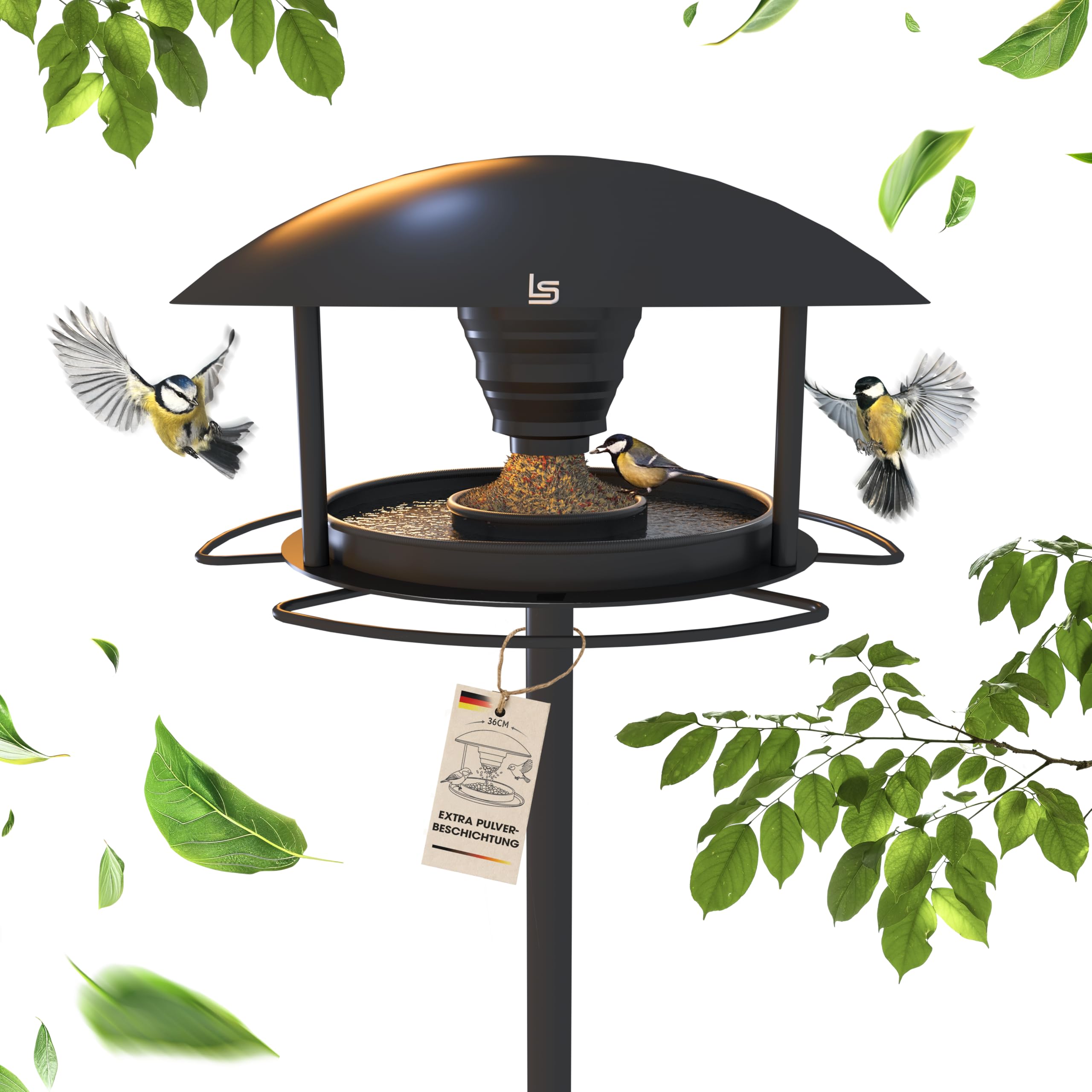 Schenk Vogelhaus mit Ständer Wetterfest [3 in 1 XXL Vogelfutterhaus] Futterhaus für Vögel Metall - großes, Robustes Vogelhäuschen, Vogelvilla, Futterhäuschen stehend | Langlebig, Moderns Design