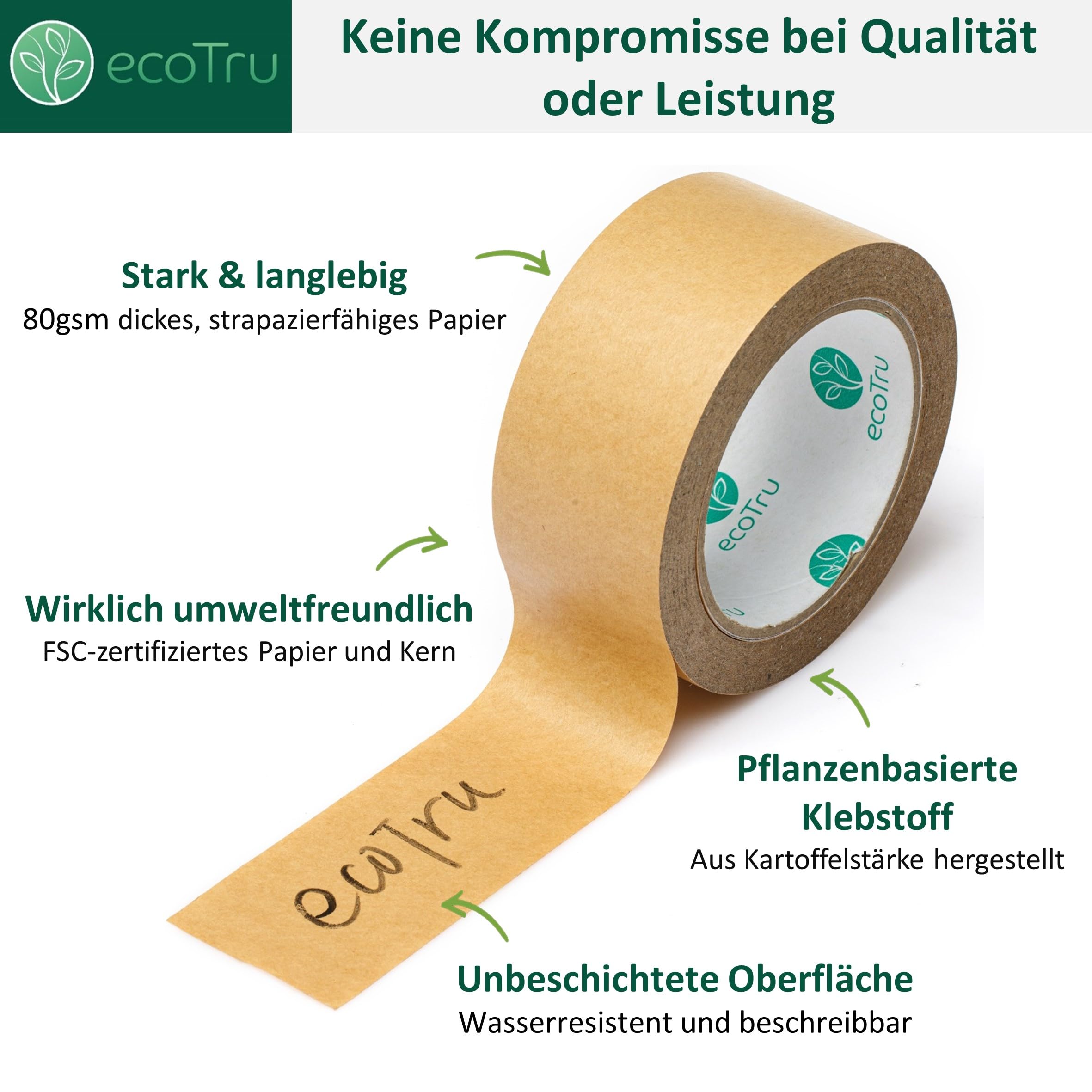Ultra Strong Papier Paketbänder, Öko Paketband zum Verschließen und Verpackungen, Recycelbar braun Paketklebeband, Biologisch abbaubares, unbeschichtet Papierklebeband, 48mm x 50m 3 Stück