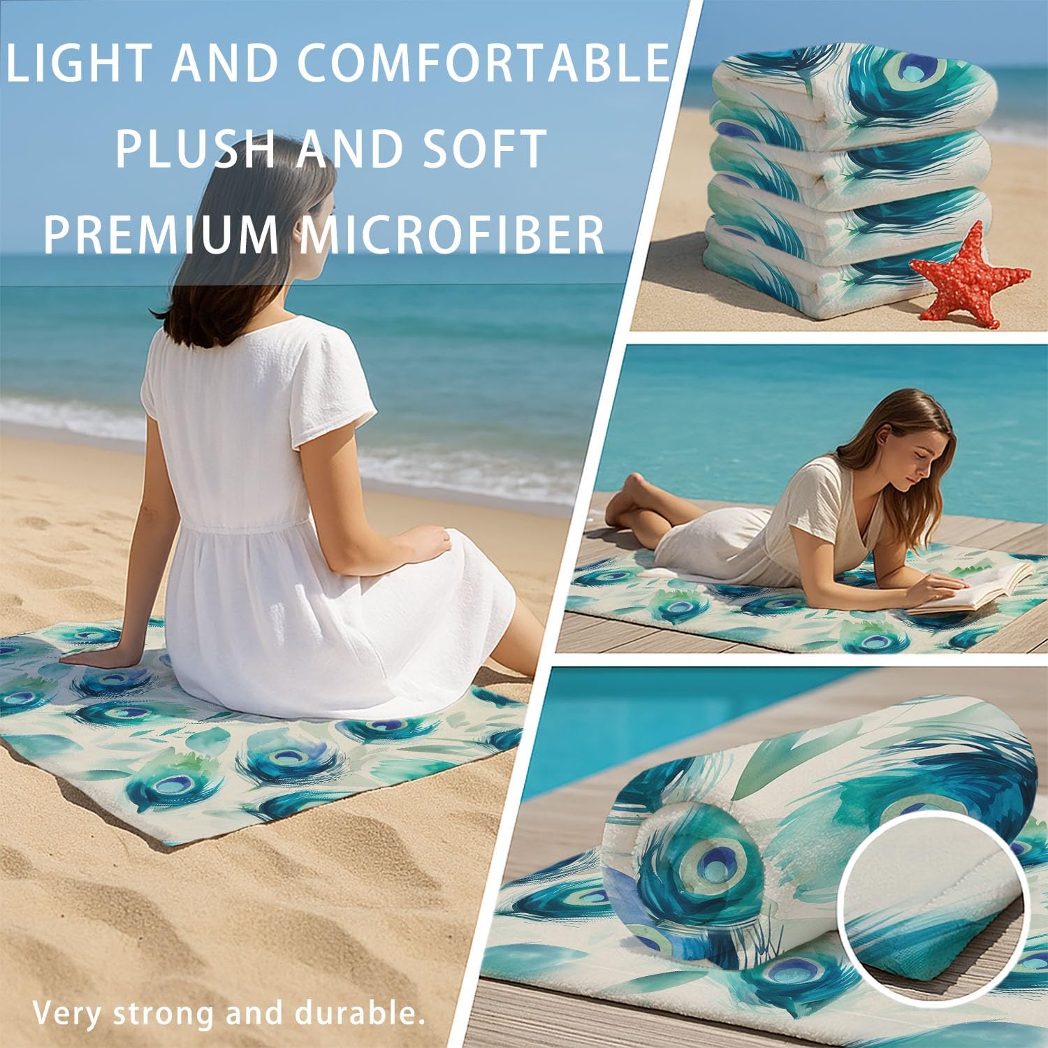 Générique Drap de Plage Anti Sable Sechage Rapide 200 cm x 100 cm Silhouette Élégant Serviette de Plage Microfibre Aquarelle Frais Luxe Artistique Éthéré Plumes Absorbante Super Couverture de Plage