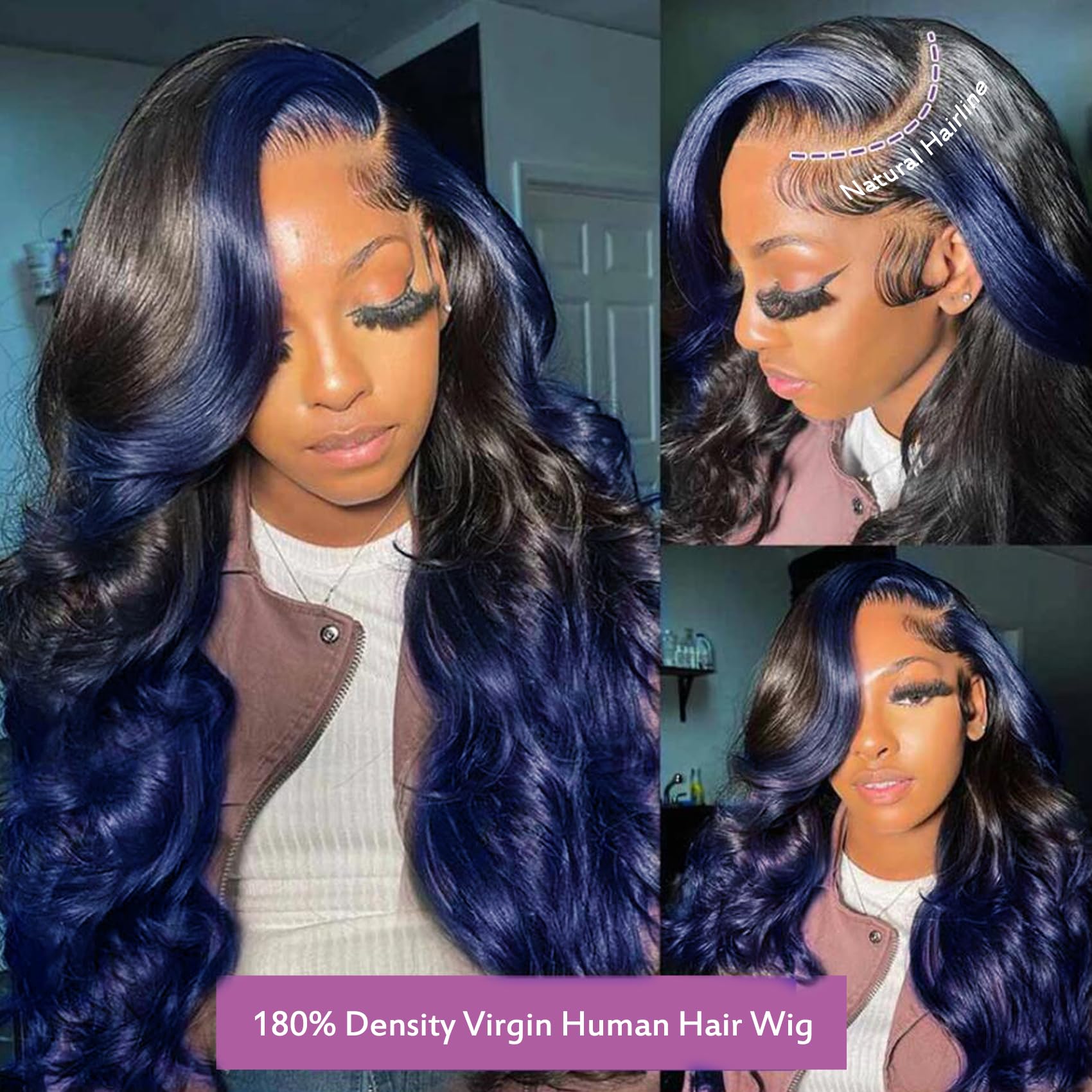 24” Ombre Blue Lacefront body wavy wig NEW Amazon.com : Ombre Blue Lace Front Wigs Human Hair Body Wave  main image 2