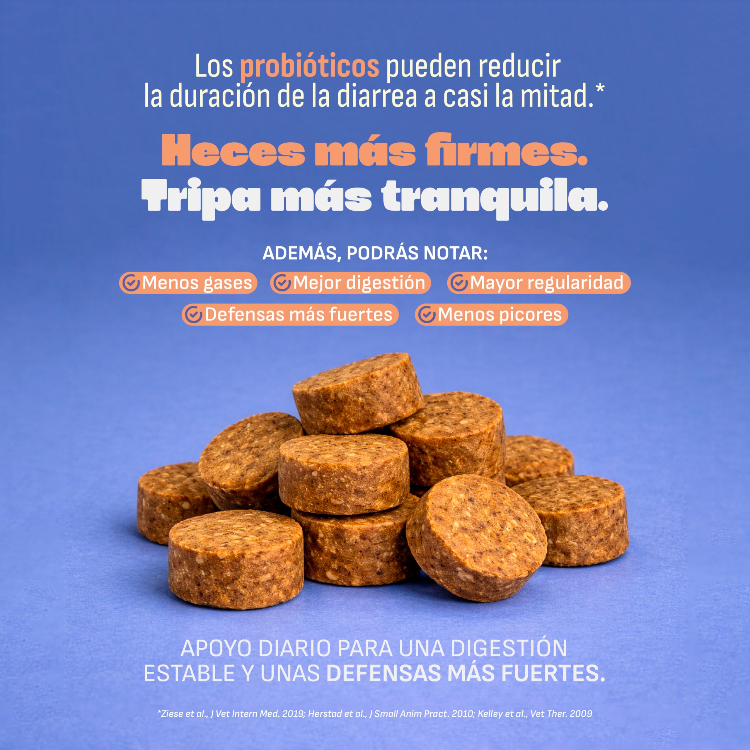 Probióticos Perros Mylo. Heces Firmes y Combate Gases y Diarrea Perros. 3 Cepas Probióticas, Prebióticos y Arándano Rojo. para Perros con Estómago Sensible. 60 Uds