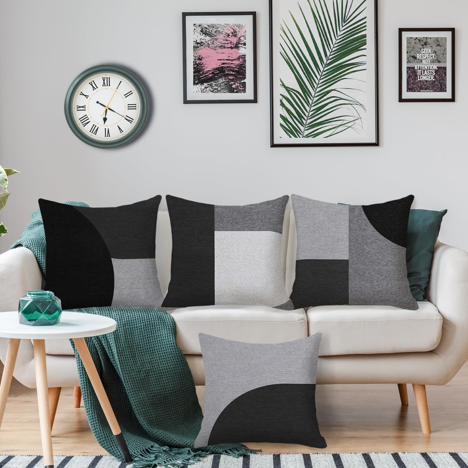 Kawani Boho Decorative Throw Pillow Covers 18x18 Inch Black White Brown  Stripe, image size:1600x1600