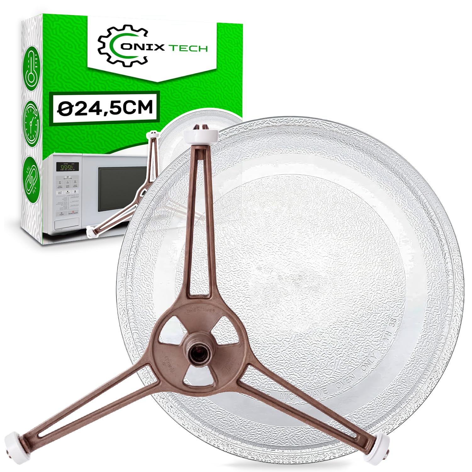 Mikrowellenteller Glas mit einem Durchmesser von Ø 24,5 cm hat 3 Befestigungsfüße am Boden - ONIX TECH