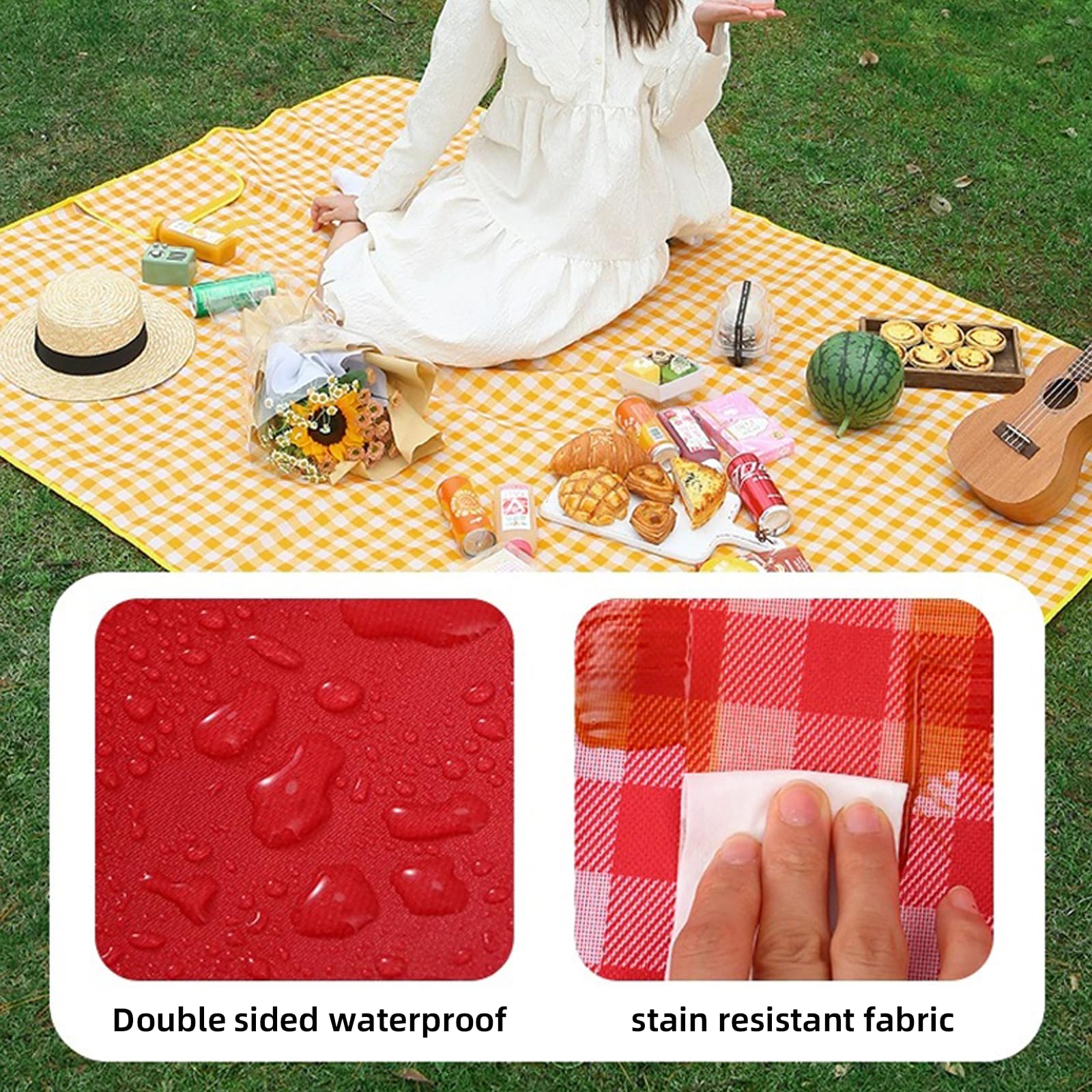 Coperta da picnic impermeabile portatile – pieghevole con manico 8 colori 2 misure (150 x 200 cm) per attività all'aperto, spiaggia, campeggio e divertimento in famiglia