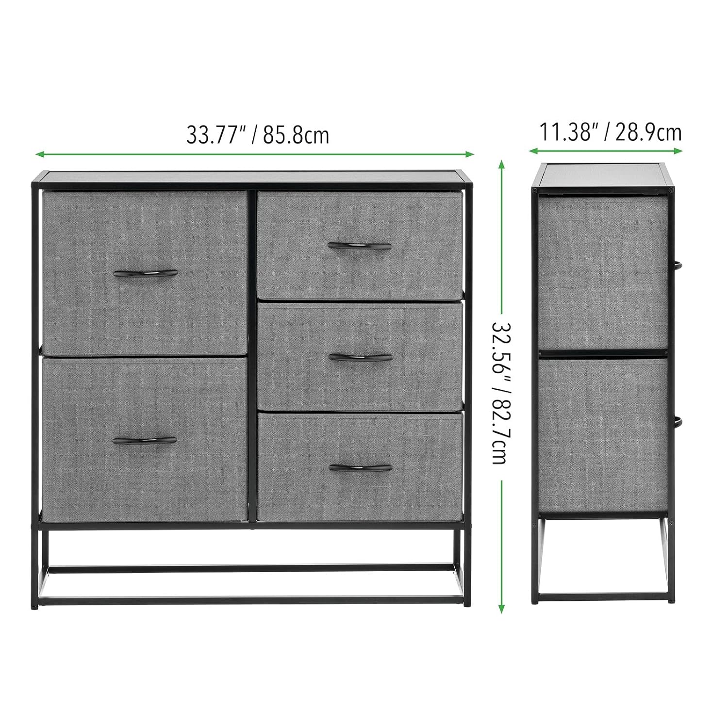 Dimensional drawing of the mDesign 5-Drawer Dresser