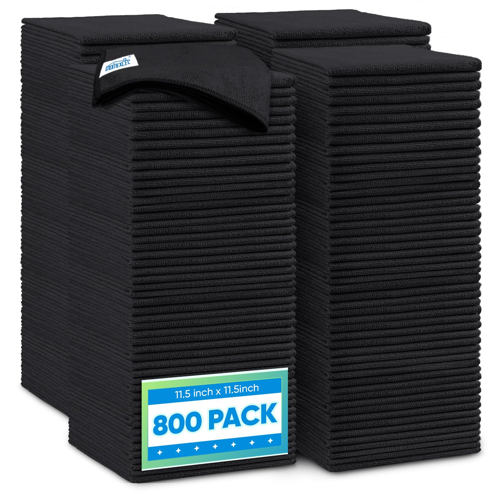 HOMEXCEL 800 Packs Microfiber Cleaning Cloth, 11.5 x 11.5 inch Microfiber Towels for Cars, Ultra Absorbent Washing Cloth, Lint Free Streak Free Cleaning Rags for Car, Kitchen, and Window (Black)