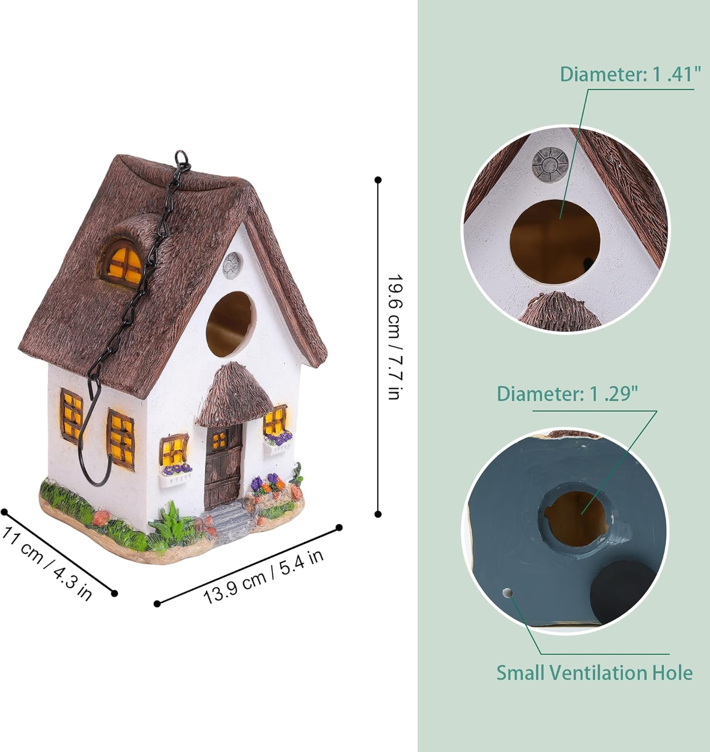 Birdhouse Gifts for Mom, Hand-Painted Resin Bird House with Thatch Roof, Hanging Outside Nesting Boxes Patio Yard Decor for Bluebird Finches Cardinals, for Mom Grandma Bird Lover