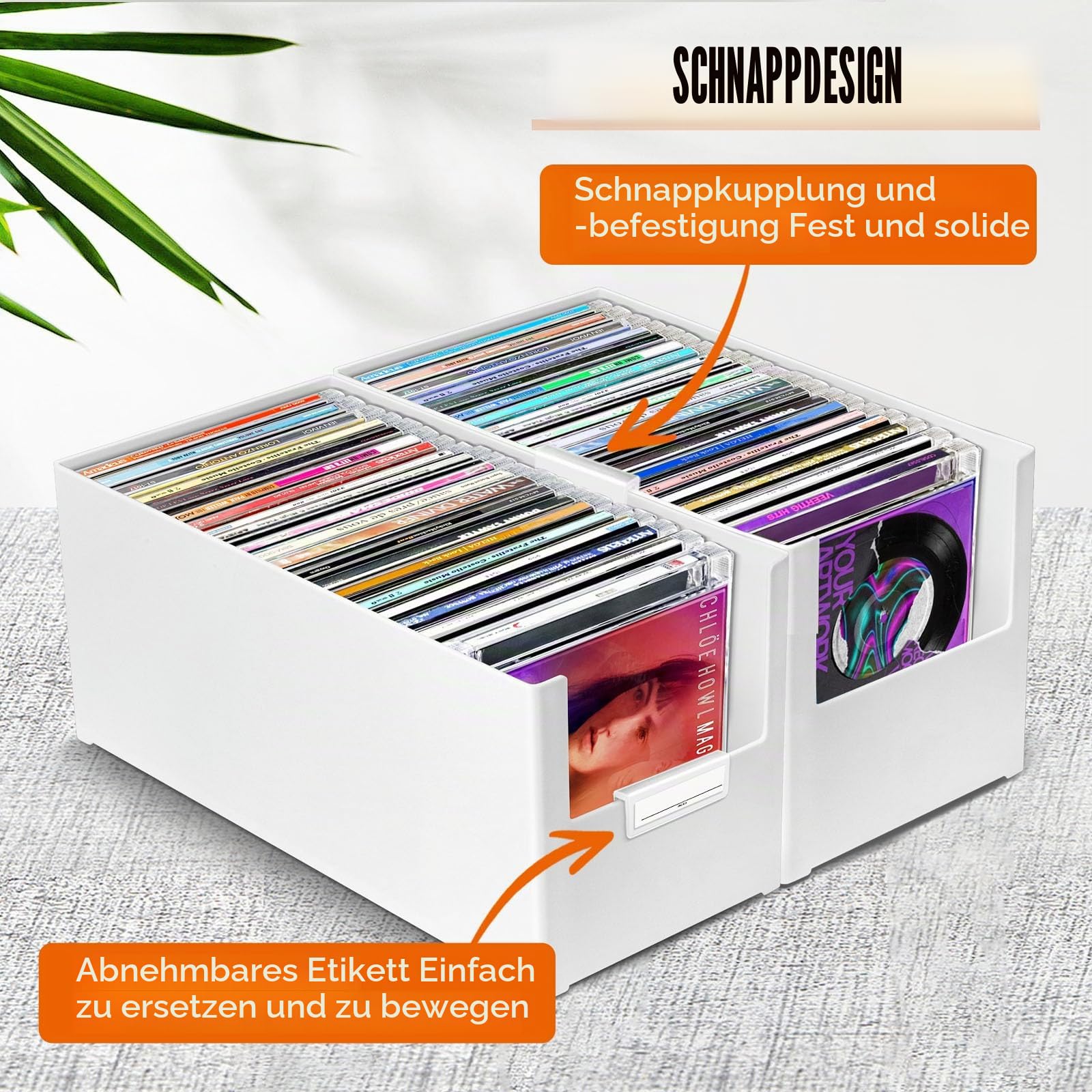 CD-Aufbewahrungsbox, stapelbarer CD-Organizer aus Kunststoff, für bis zu 25 CDs, CD-Aufbewahrungsbox für Schreibtisch und Regal