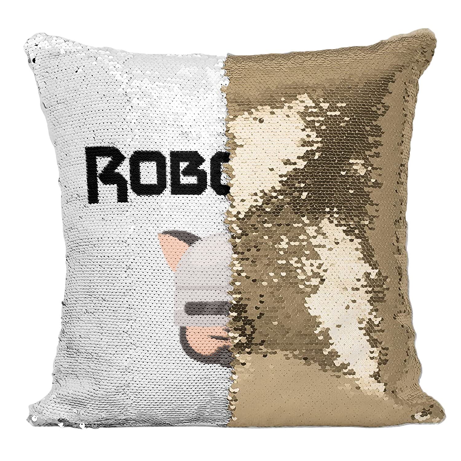 Coussin paillettes Robocat doré : illuminez votre salon devant vos séries animées préférées