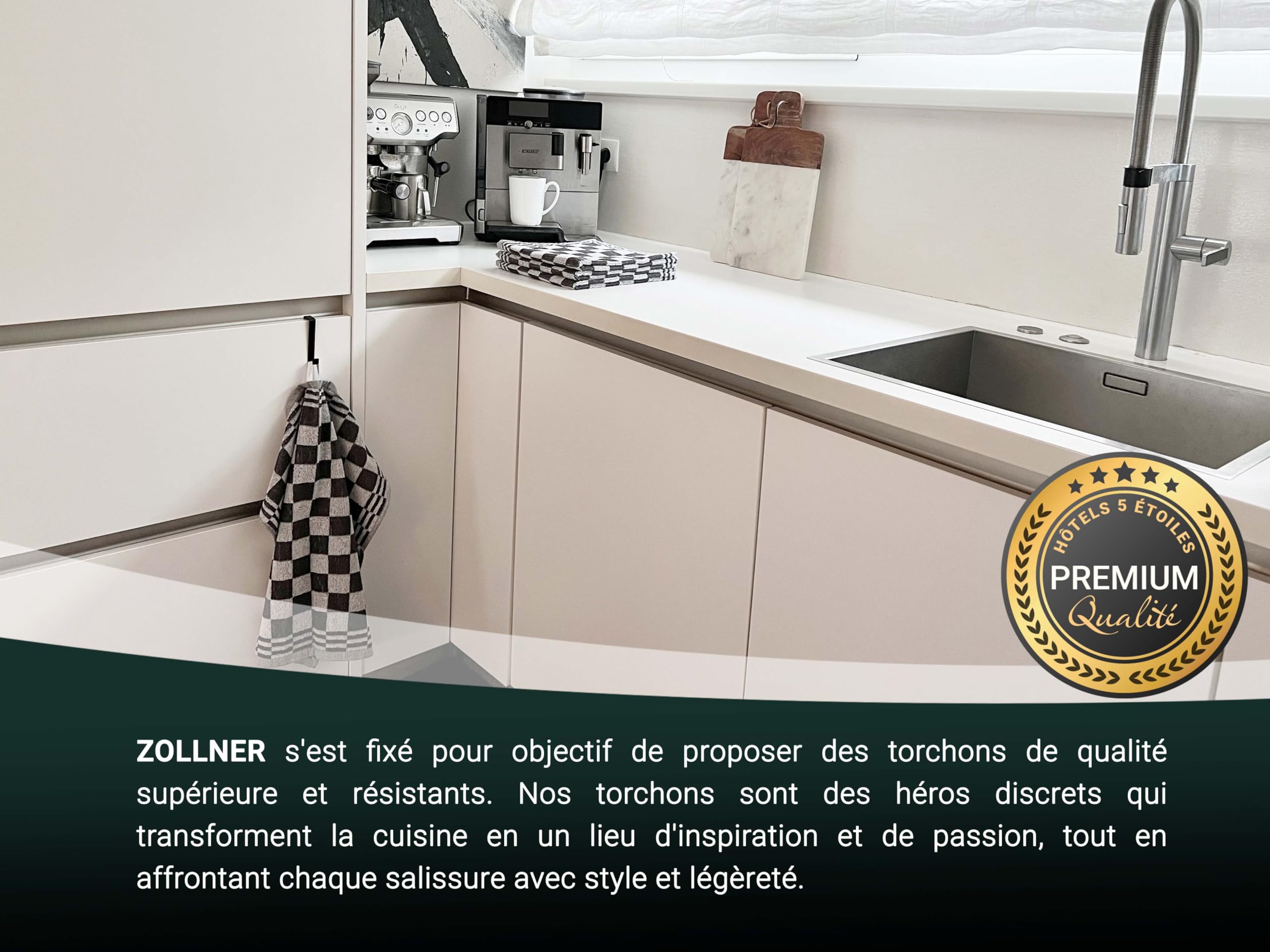 Essuie-mains ZOLLNER Coton 50x50cm - Lot De 4, Absorbant Et Lavable 60°C | Qualité Gastronomique Oeko Tex