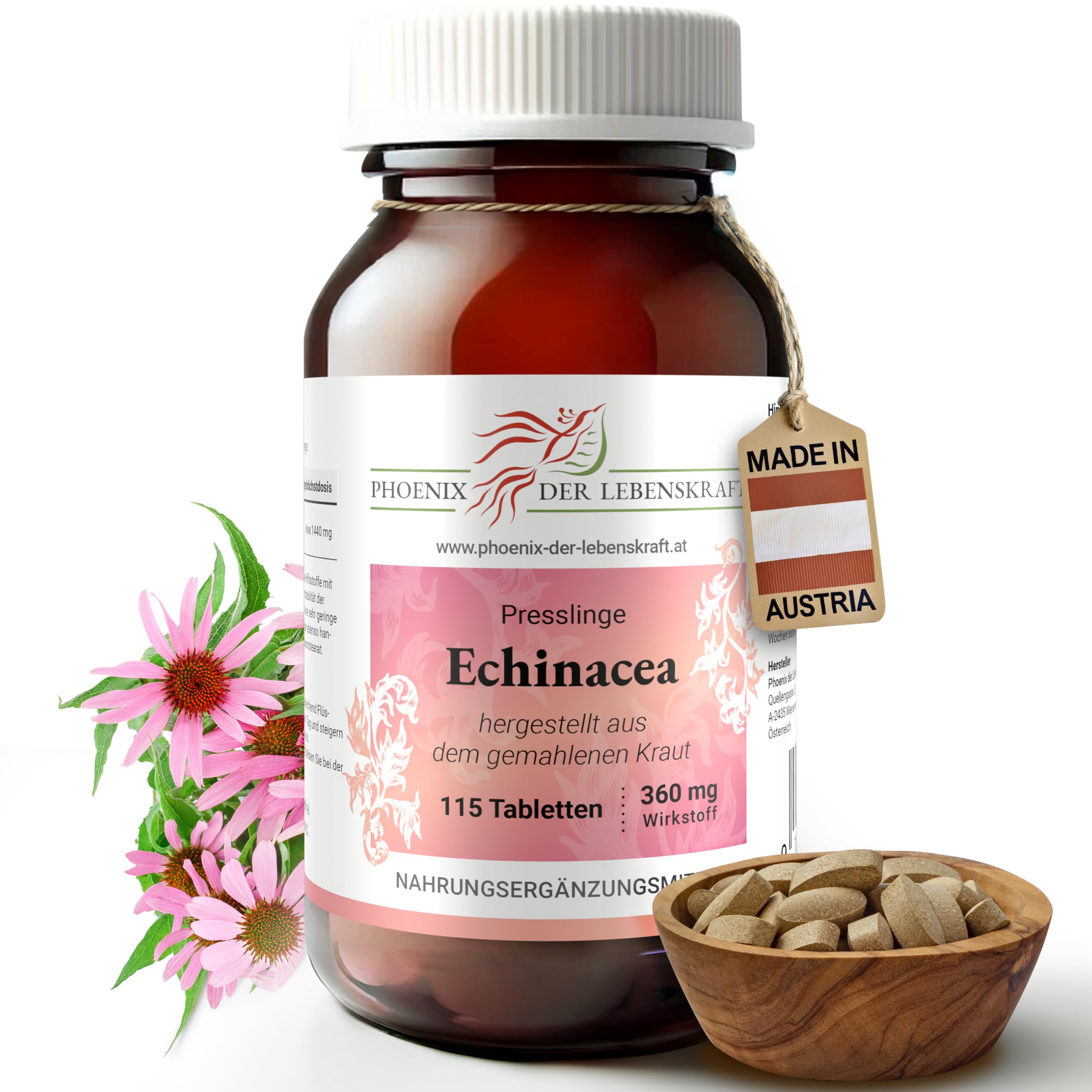 Echinacea Tabletten 360 mg | 115 Tabletten Purpur-Sonnenhut-Kraut | Qualität aus Österreich | Tabletten statt Kapseln | Sonnenhut, Roter Sonnenhut, Igelkopf