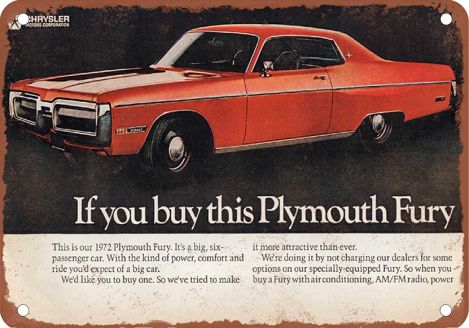 Miaomansenstore Metal Sign - 1972 Plymouth Vintage Ad 03A - Old Retro Rusty Look Home Decor
