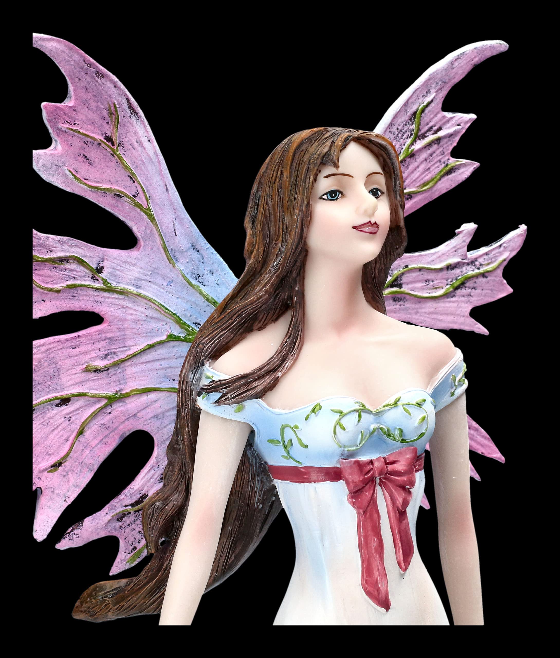 Figura de elfos fauna con alas rosas y nenúfares | Estatua de hadas