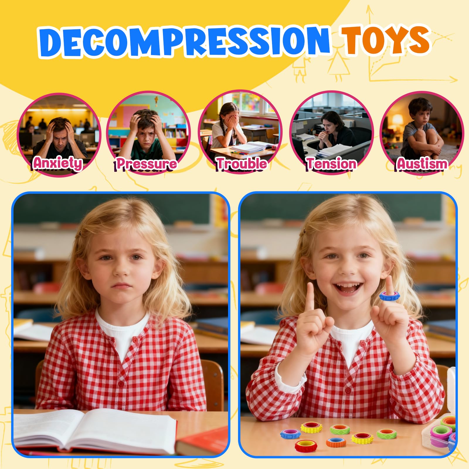 Kssvzz Fidget Toys,Anello Antistress Bambini per Autismo e ADHD, Aiuta ad Alleviare Lo Stress e l'ansia,Fidget Ring Toys,Portatile Giochi Sensoriali Autismo per Concentrarsi,Idea Regalo