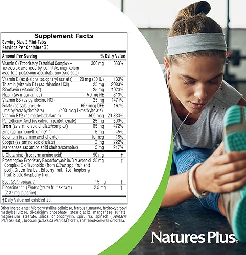 Miniatura 9 de NaturesPlus Hema-Plex Iron - 60 mini pestañas, paquete de 2-85 mg de hierro elemental + vitamina C y bioflavonoides para glóbulos rojos saludables -