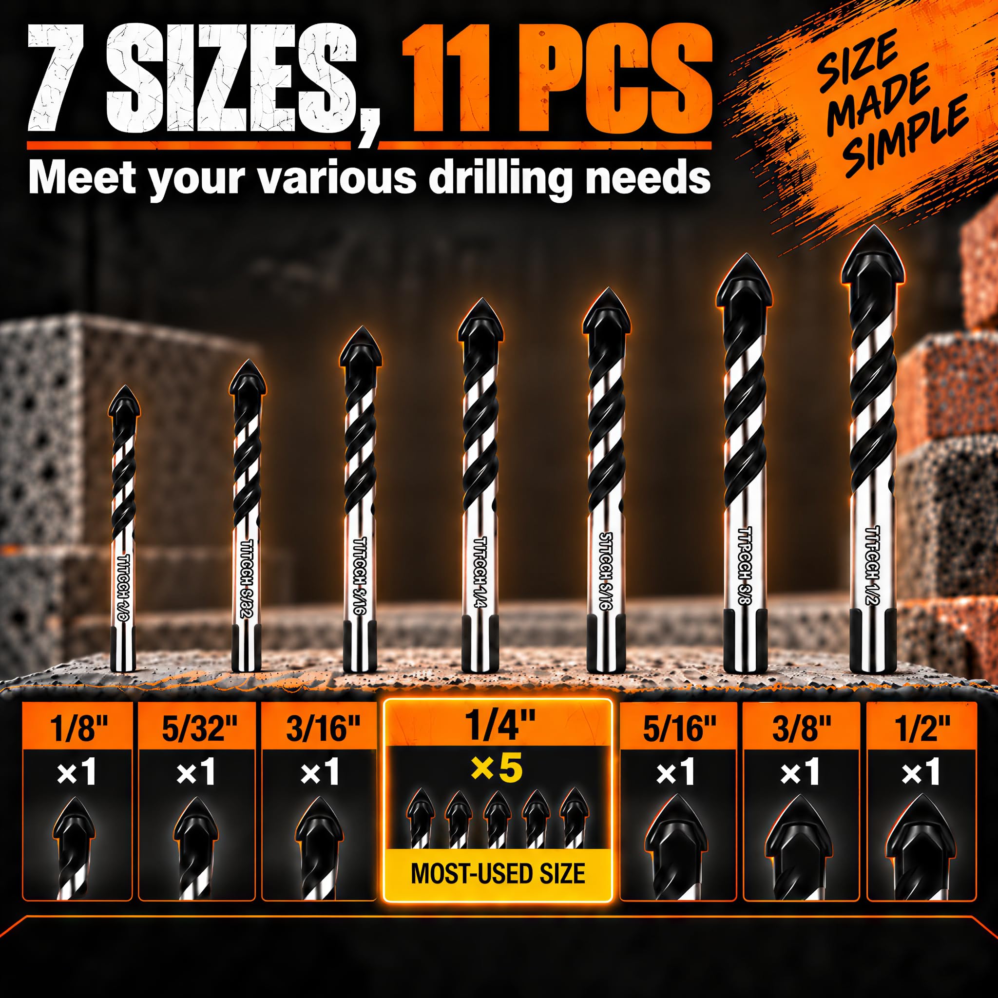 TITGGI 11-Piece Masonry Drill Bit Set - Concrete & Stone -6 TITGGI 11-Piece Masonry Drill Bit Set - Concrete & Stone -6