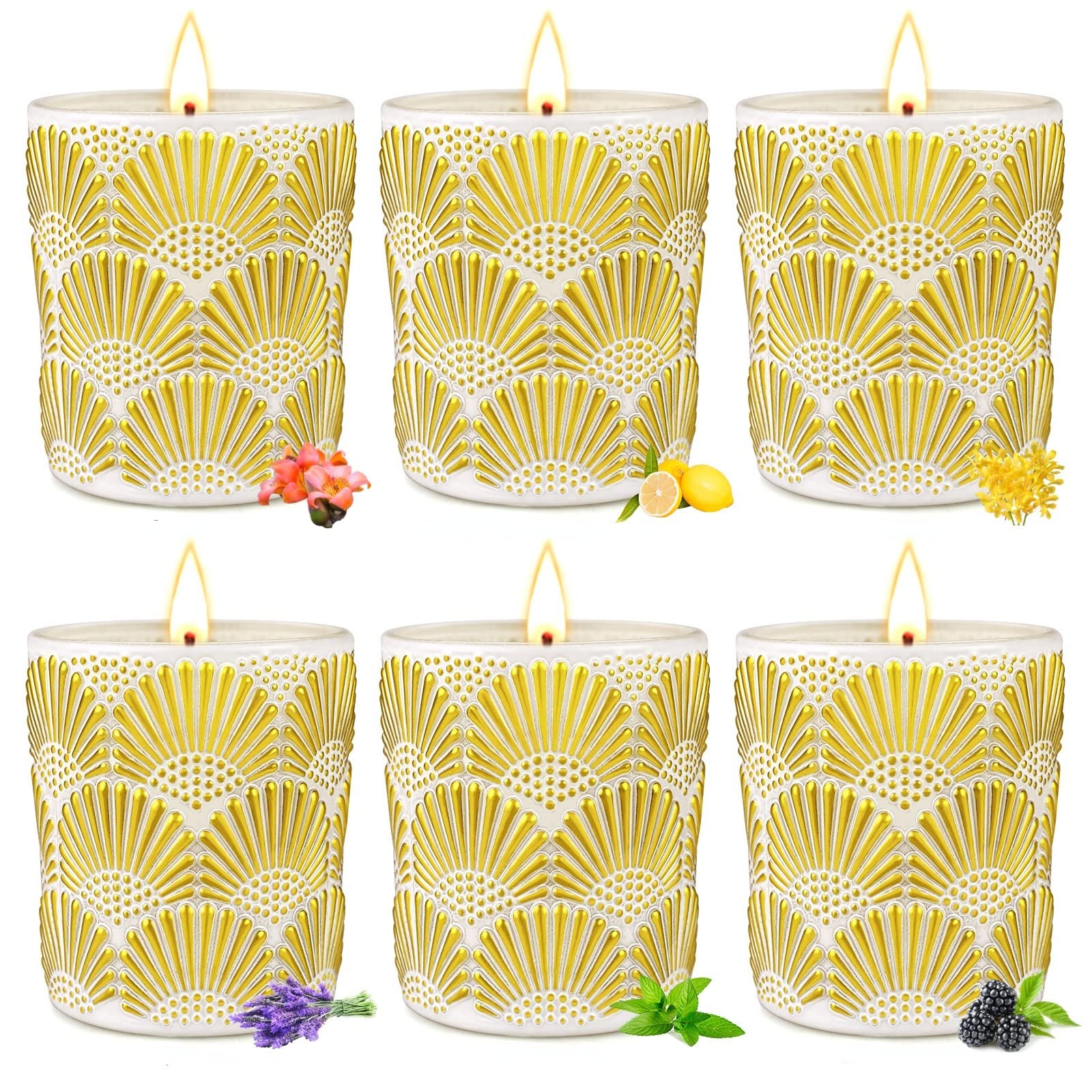 Scented Candles for Home Scented, 6 Pack Aromatherapy Candles, Soy Candles with Essential Oils, Gifts Set for Women, Stress Relief, Bath, Yoga. Golden Pattern