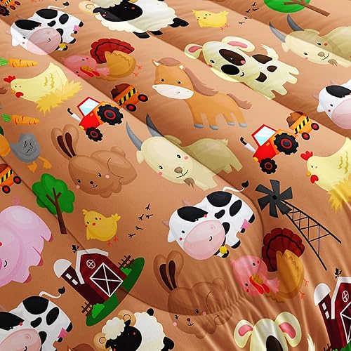 Miniatura 5 de BSNTHO Juego de ropa de cama de animales de granja para niños, edredón de vaca lechera de dibujos animados, 3 piezas, lindo edredón de oveja, cerdo,