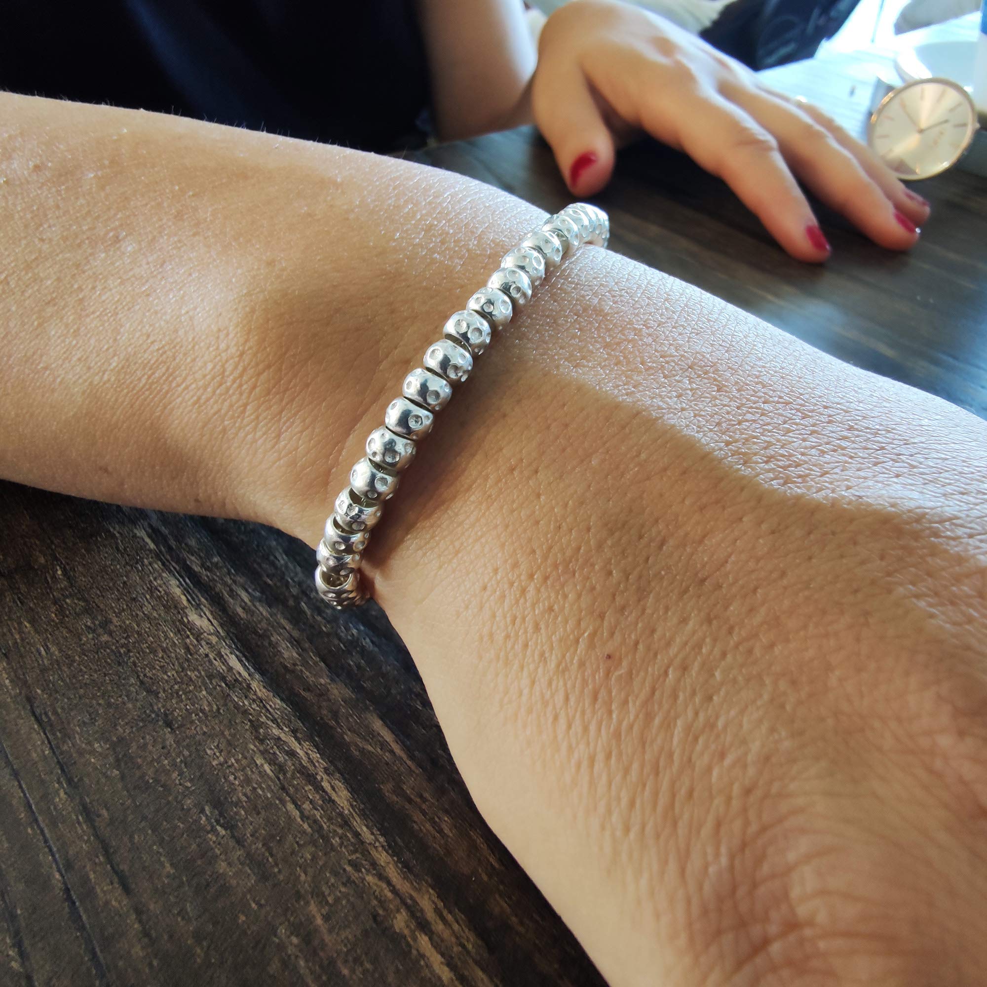 Bracciale uomo donna unisex,in ARGENTO 925 con granelli pepite martellate, realizzato su misura, completo di scatola regalo e panno per pulizia gioielli