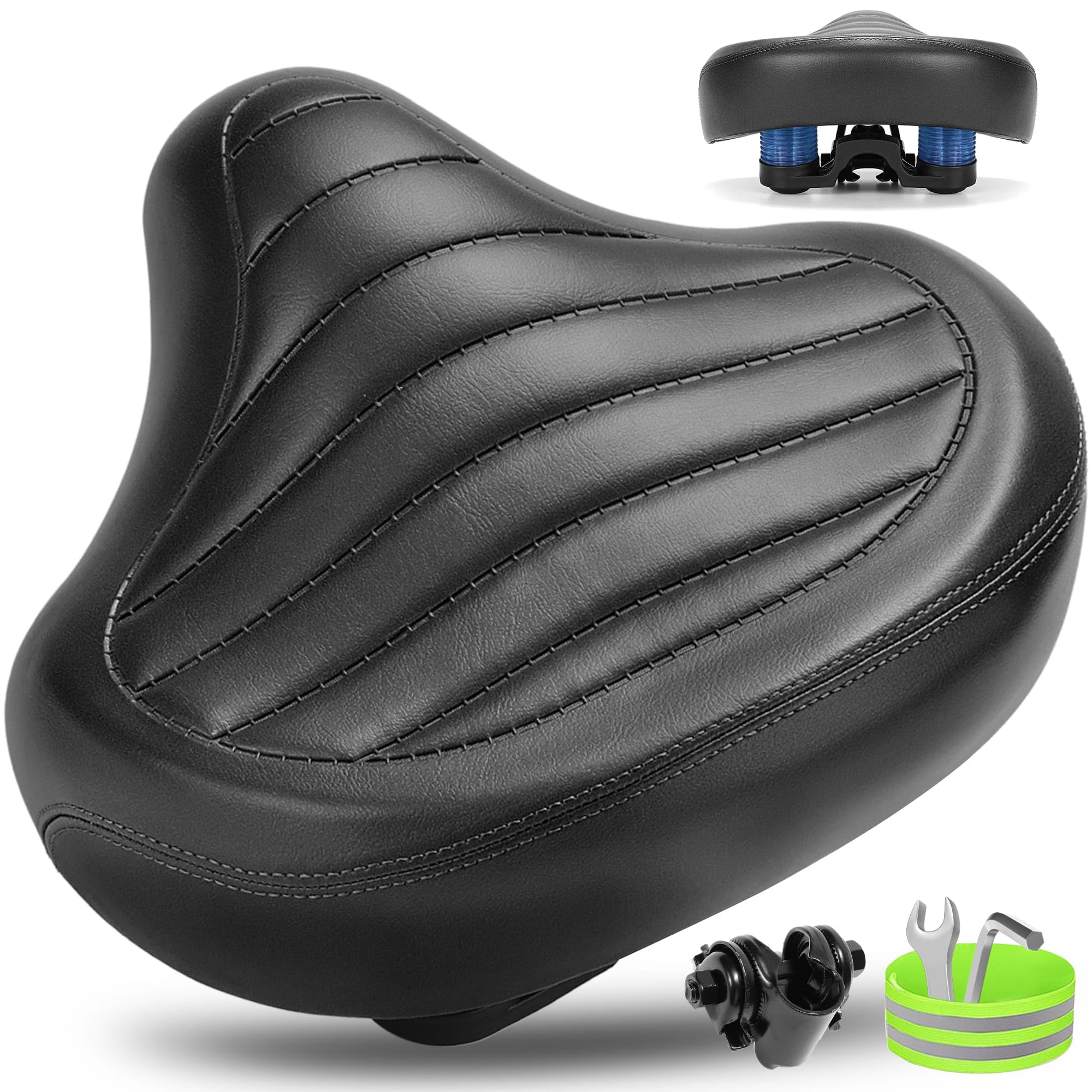 CDYWD Selle de vélo large sans nez pour homme et femme, confortable, douce, ergonomique, siège de vélo vintage confortable, selle de vélo de rechange universelle pour VTT, vélo de ville, vélo