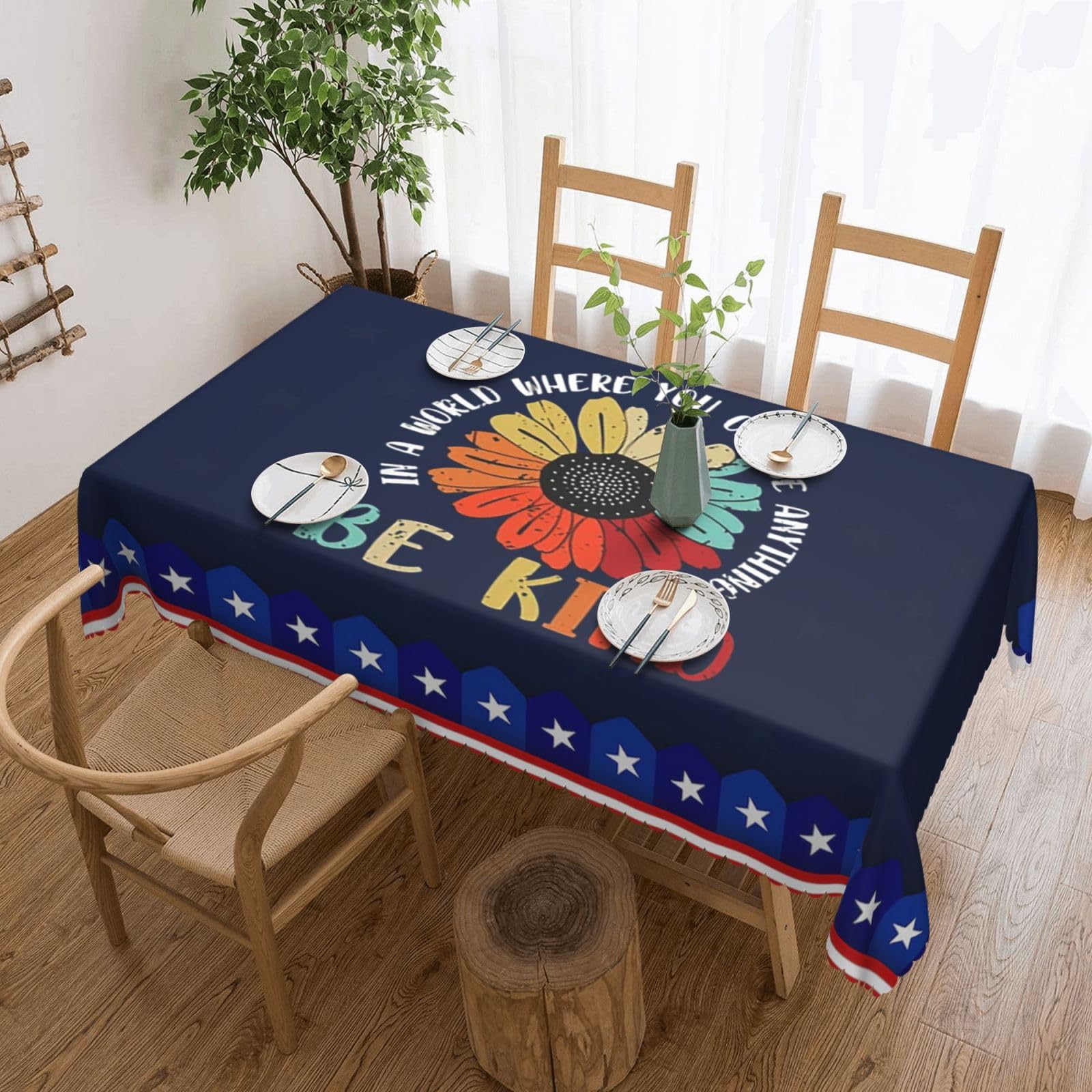 SMAZDFXX in A World Where You Can Be Anything BE Kind LGBT Rainbow 54 x 72in Table Cloth,Polyester Rectangle Tablecloth for Kitchen Dining