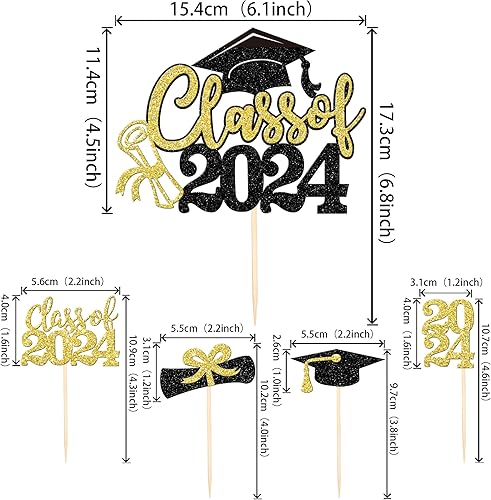 Miniatura 9 de 30 piezas 2023 decoraciones para cupcakes de graduación de doble cara para diploma de graduación de clase de 2023, selecciones de cupcakes