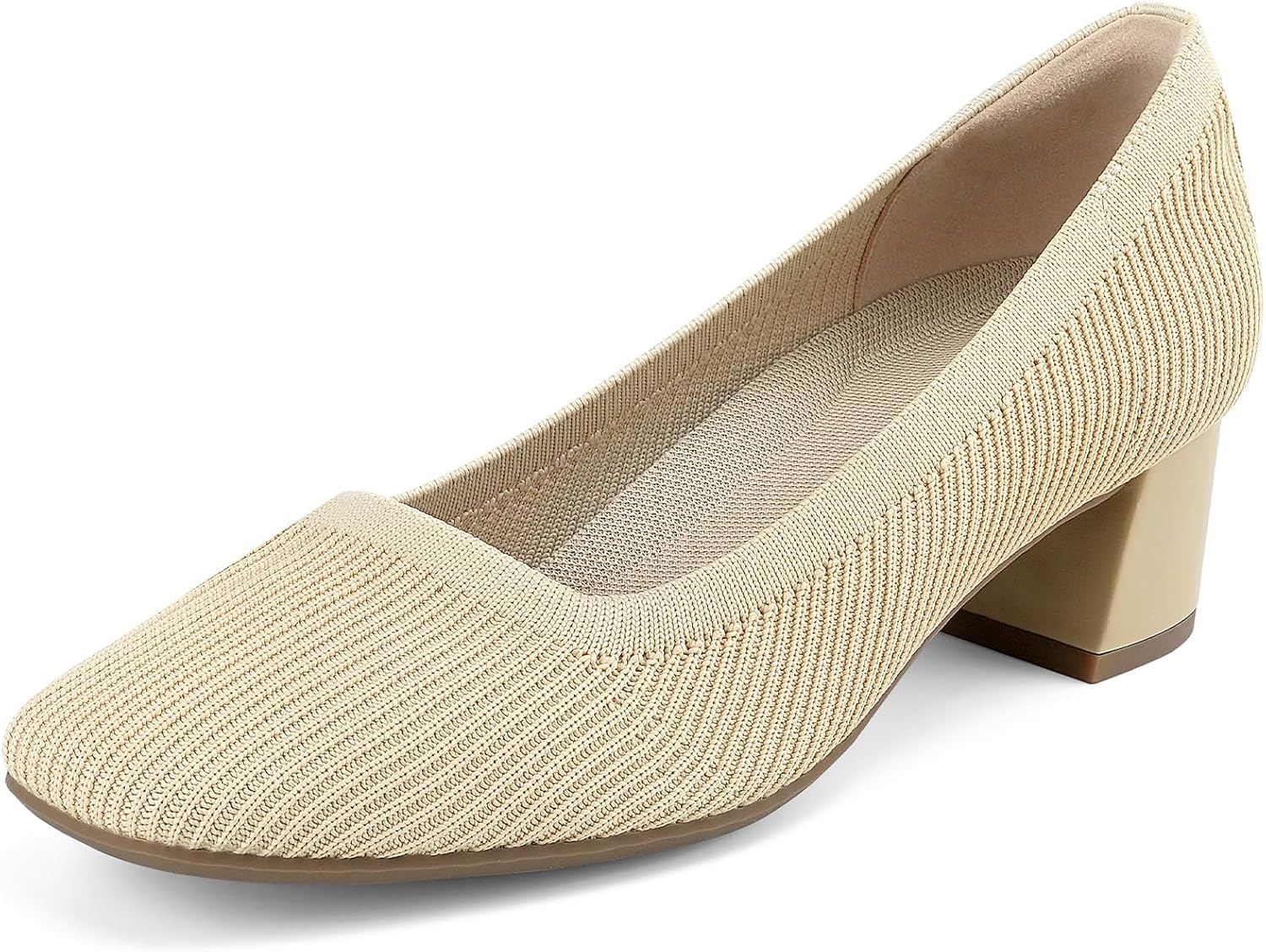 JENN ARDOR Comfortable Low Chunky Heels Knit Dress Shoes for Women Closed Square Toe Casual Slip on Wedding Party Business Work Office Block Heeled Pumps