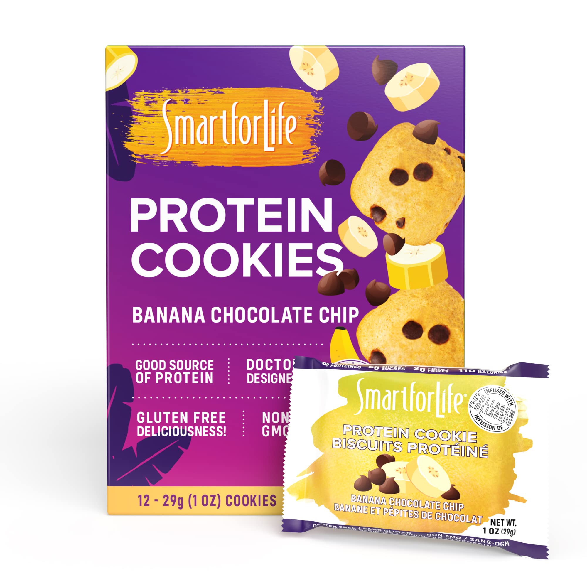 Smart for Life Banana Chocolate Chip Protein Cookies, 12 Count, Low Sugar