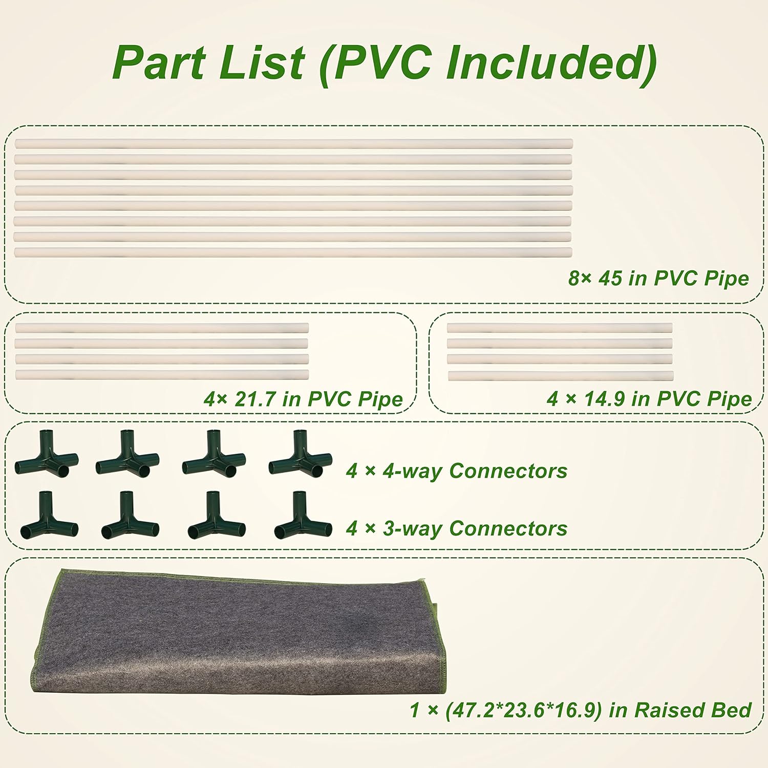 Gardzen Raised Grow Bed with PVC Frame - 47.2"x23.5"x16.9" Breathable Planter Raised Bed, No-Till Design, Includes Pipes & Connectors, Air-Pruning for Healthier Plants - Image 5