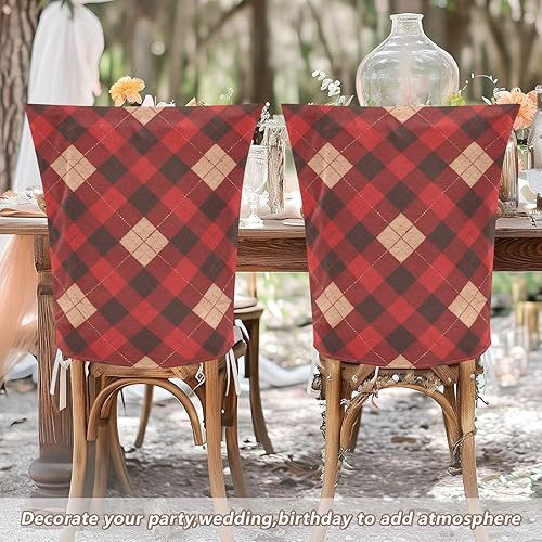 Miniatura 6 de Juego de 6 fundas decorativas de tablero de ajedrez rojo y negro para silla de oficina, fundas protectoras para sillas de comedor