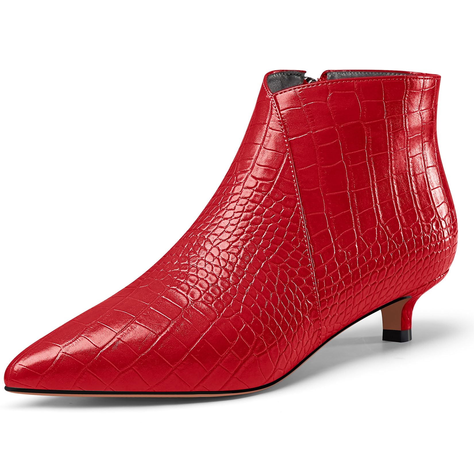 Aachcol Womens Pointed Toe Low Kitten Heel Ankle Boots Short Bootie Zipper Office Dress Basic Classic 1.4 Inches Heels