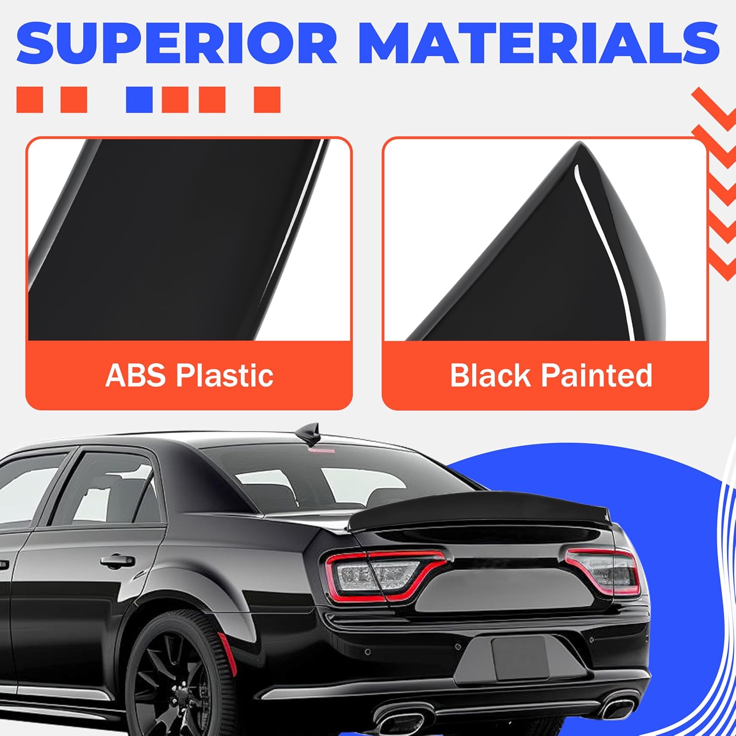 HECASA Rear Trunk Spoiler Wing Compatible with 2011-2023 Chrysler 300 300C 300S All Models Trunk Spoiler Wing Lip Glossy Black Style No Drill