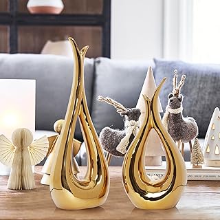 2PCS Gold Vase Home Decor Accent Ceramic Vase set of 2 Mid Century Vases...