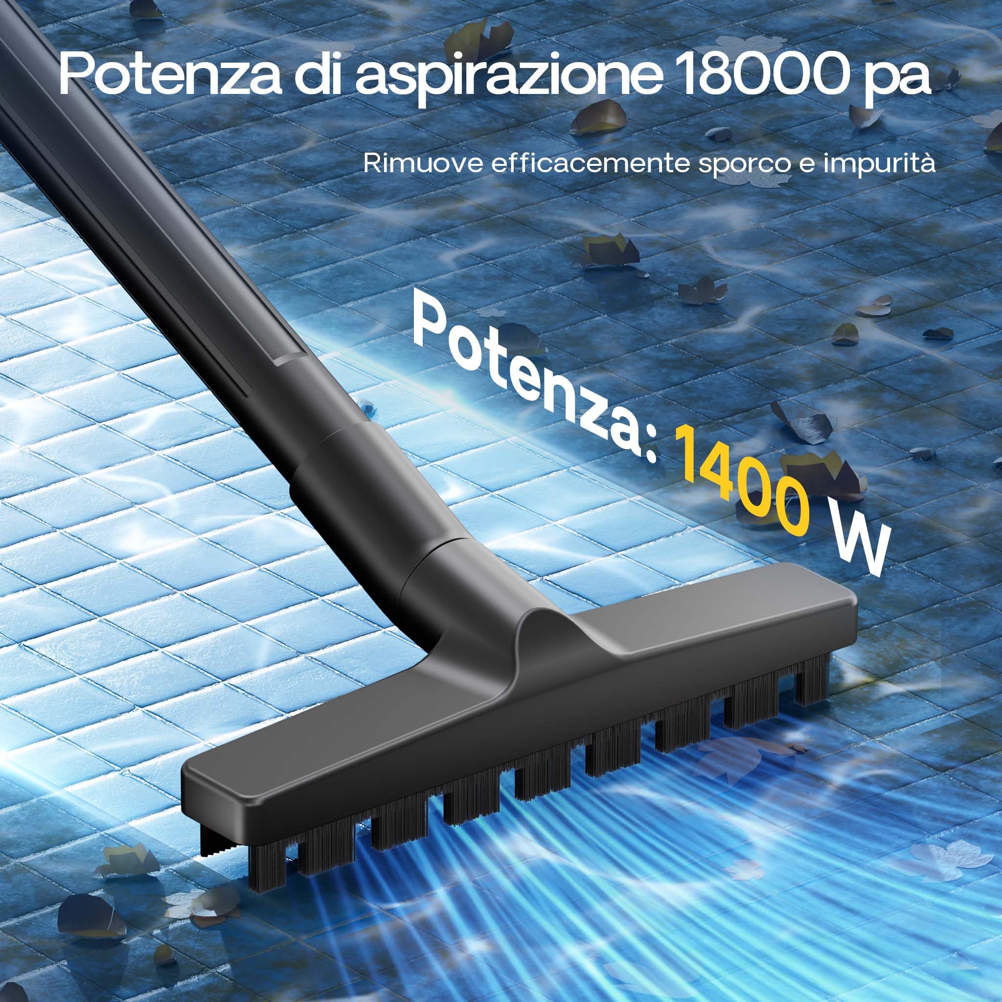 Aspiratore per laghetti/piscine Aspirafango 1400W Funzionamento a secco/umido Svuotamento automatico