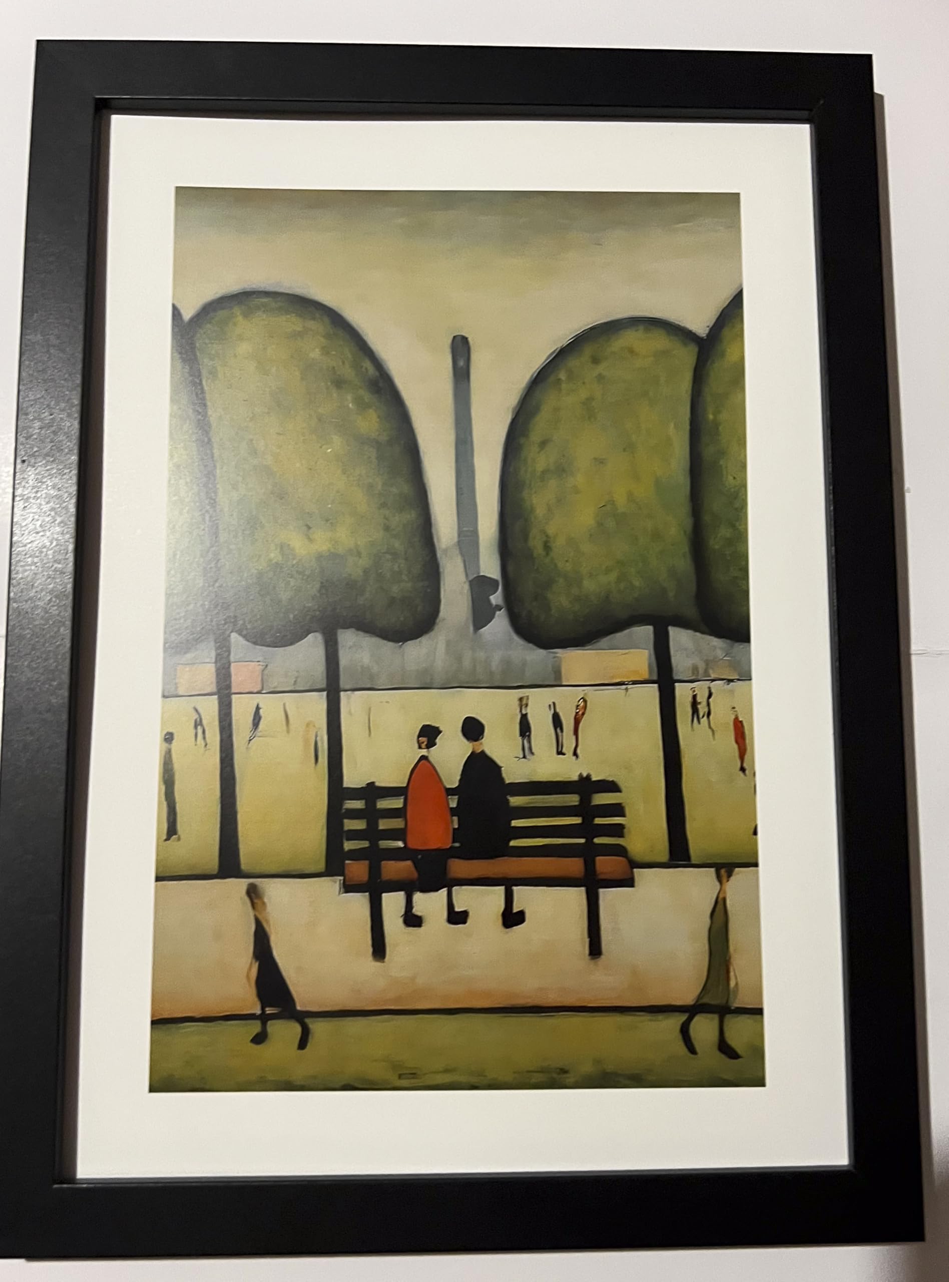 Greetingles Lowry-Style Framed Print. Beautiful Black Ash Frame (Lowry, PT Sitting On A Bench), 34L x 24W cm - Image 2