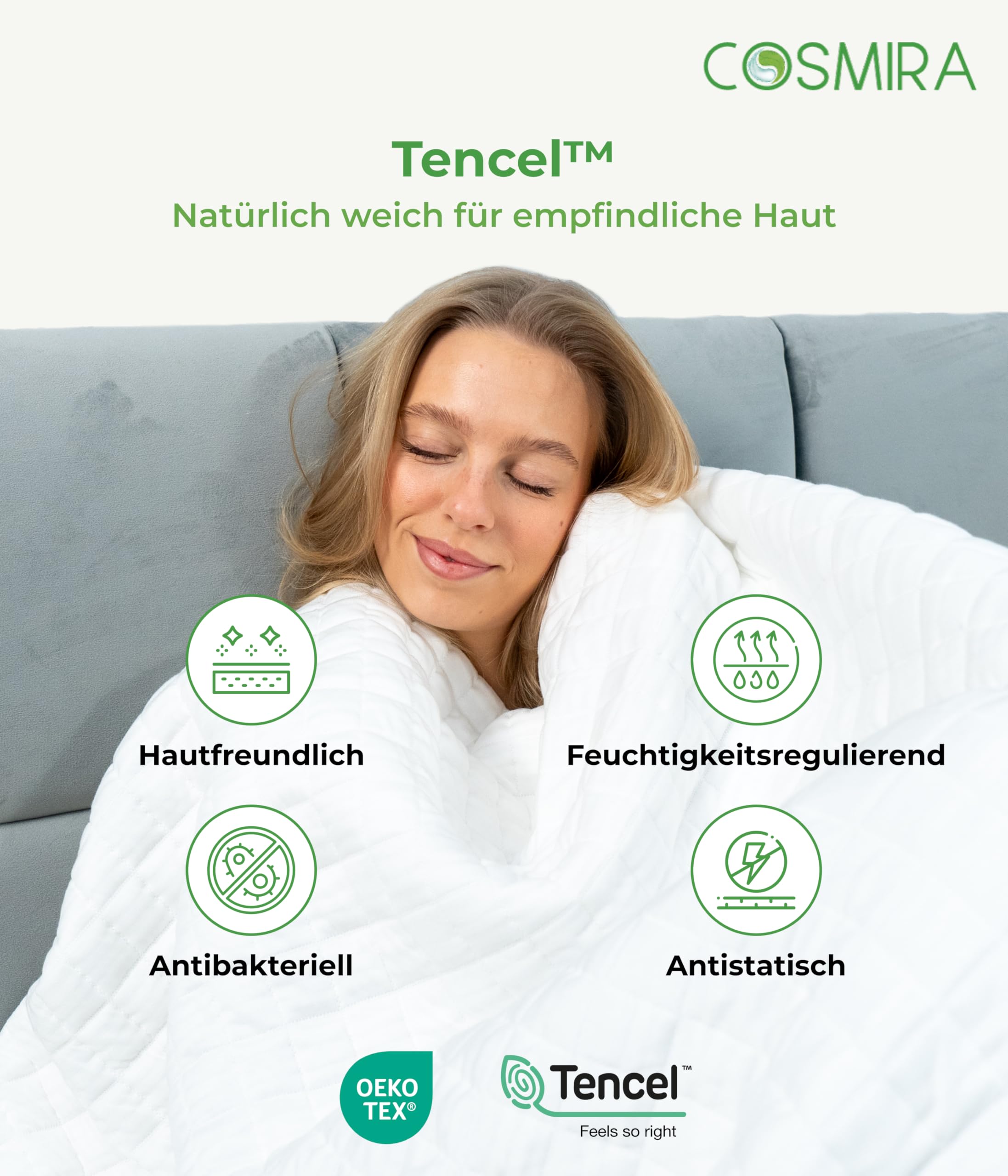Tencel Sommerbettdecke 135x200 – leichte, atmungsaktive, allergikerfreundliche Decke für optimalen Schlafkomfort – nachhaltig, hautfreundlich mit Klimafunktion – Öko-Tex Zertifiziert
