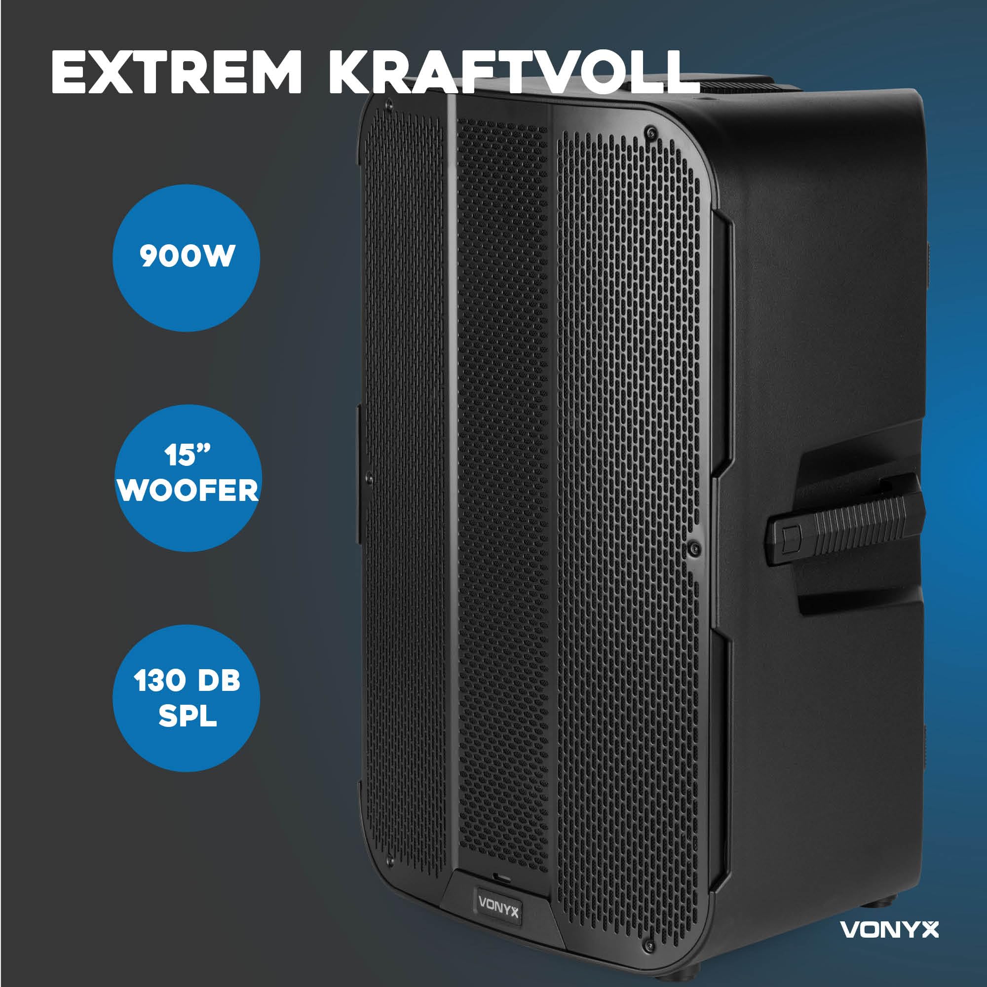Vonyx VD715A PA Lautsprecher Aktiv 900W – Bluetooth Lautsprecher Groß mit DSP – DJ Boxen für Party & Bühne – PA Anlage Komplettset – Aktivboxen mit Bi-Amping – Musikbox Groß mit TWS