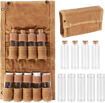 Camping Spice Kit with 9 Spice Jars, Portable Canvas Seasoning Storage Bag for Outdoor Travel Camping BBQ Picnic, Waterproof Travel Seasoning Container