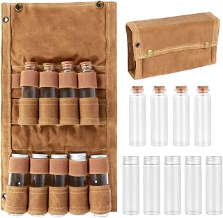 Camping Spice Kit with 9 Spice Jars, Portable Canvas Seasoning Storage Bag for Outdoor Travel Camping BBQ Picnic, Waterproof Travel Seasoning Container