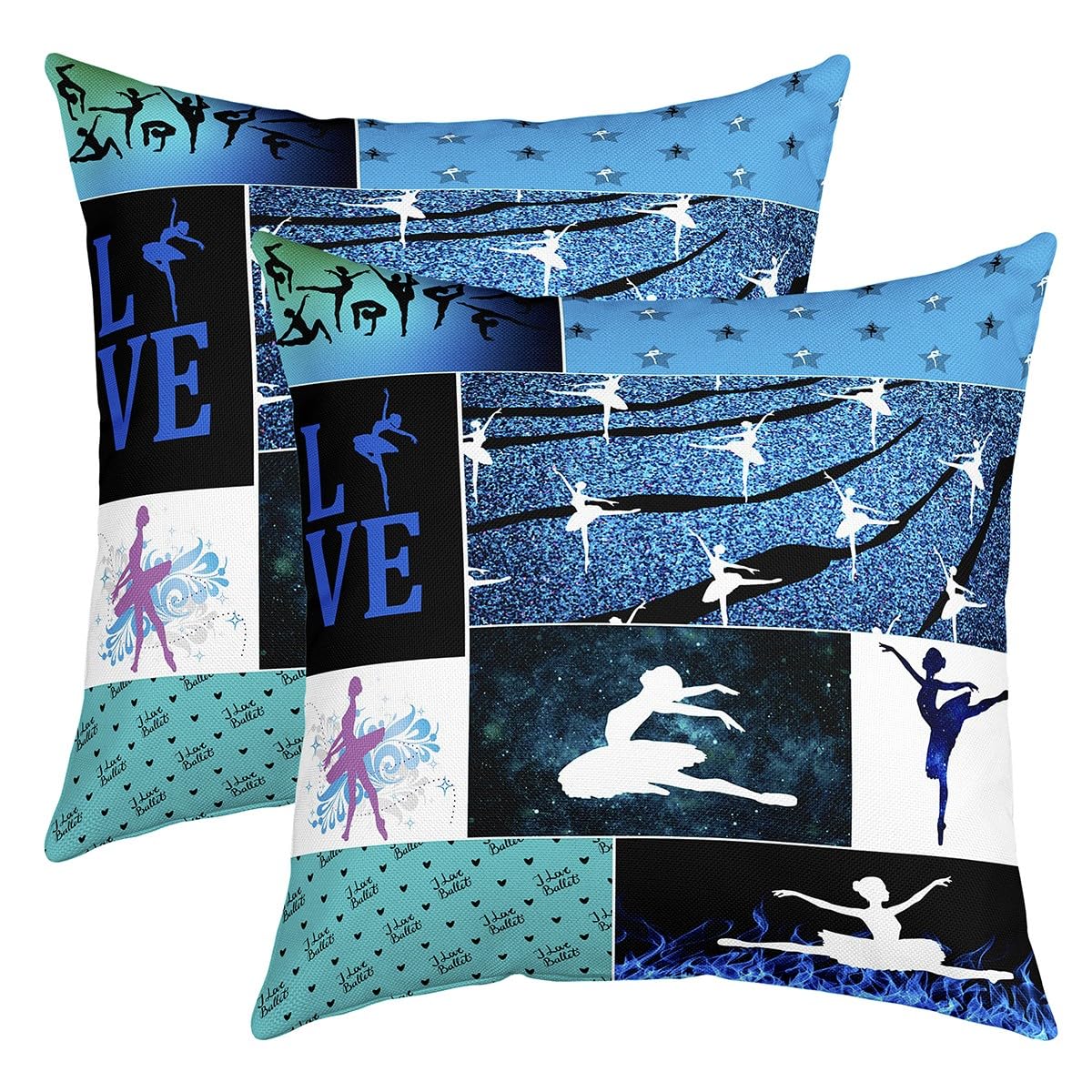Ballet Pillow Cases Cushion Covers Gymnastics Decorative Throw PillowCases for Sofa Ballet Dancer Throw Pillow Covers For Kids Women Girly Geometric Checkered Blue Cushion Cases 18"x18" Set of 2 Soft
