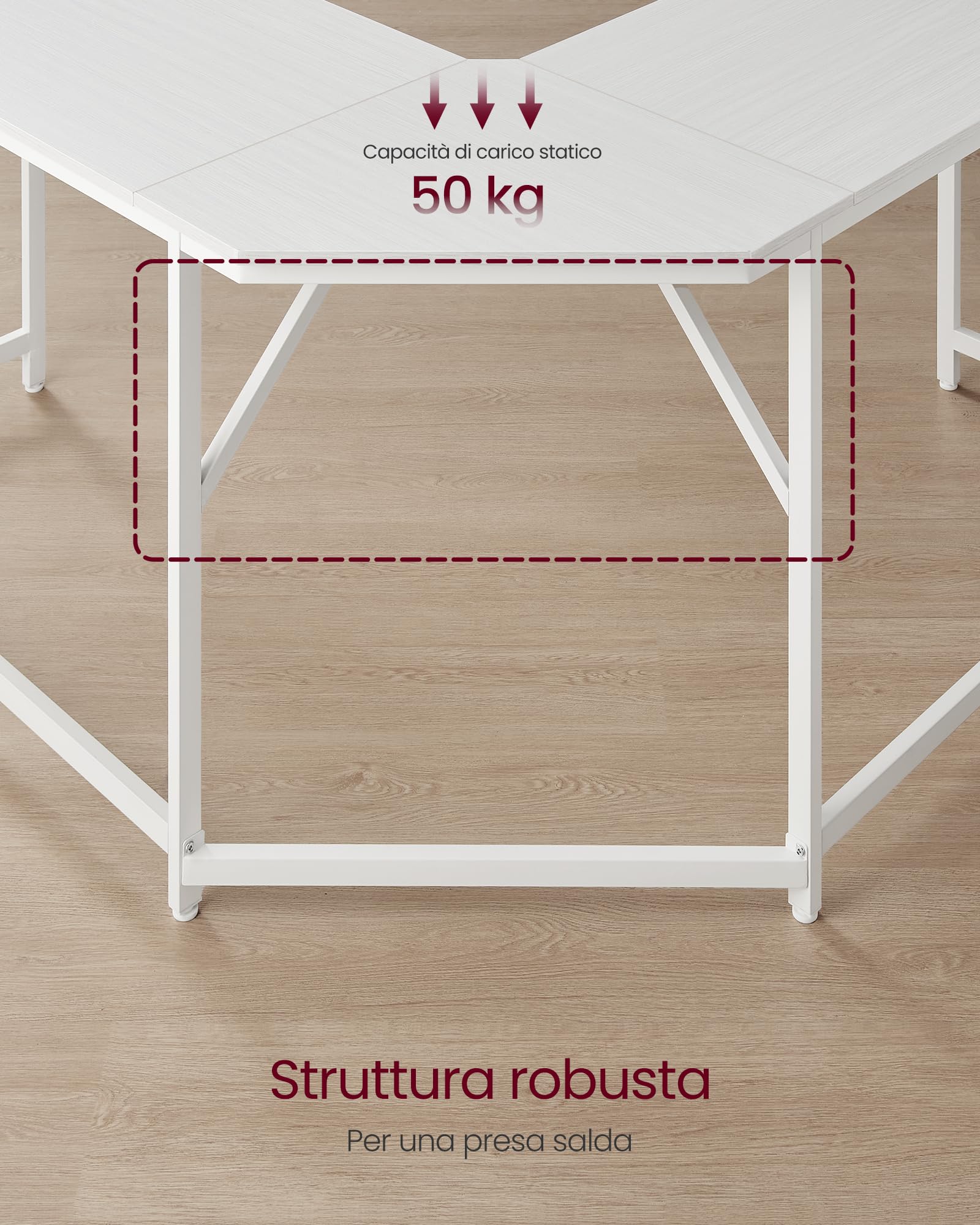 VASAGLE Scrivania Angolare, Scrivania per Computer a Forma di L, 149 x 149 x 76 cm, per Ufficio Studio Gaming, Bianco Acero LWD073W01