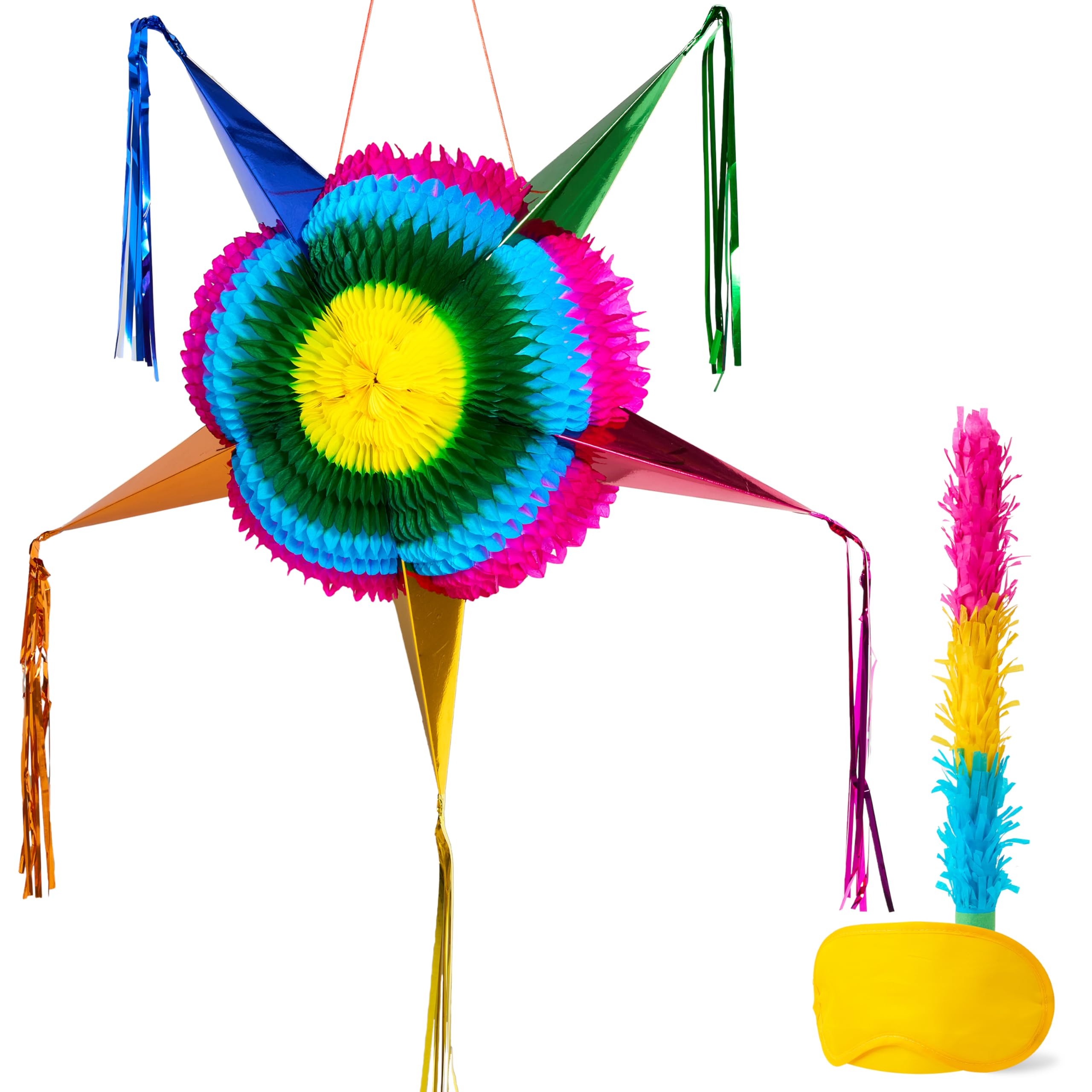 JOYIN Piñata de estrella grande de 33 pulgadas, piñata plegable para fiesta mexicana con vibrante centro de panal, decoraciones de fiesta coloridas tradicionales para el Cinco de Mayo, suministros de