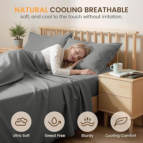 Miniatura 3 de Juego de sábanas de 4 piezas tamaño Queen, cómodo, transpirable y refrescante, suave y sin arrugas, bolsillos profundos, ajuste fácil y seguro, ropa
