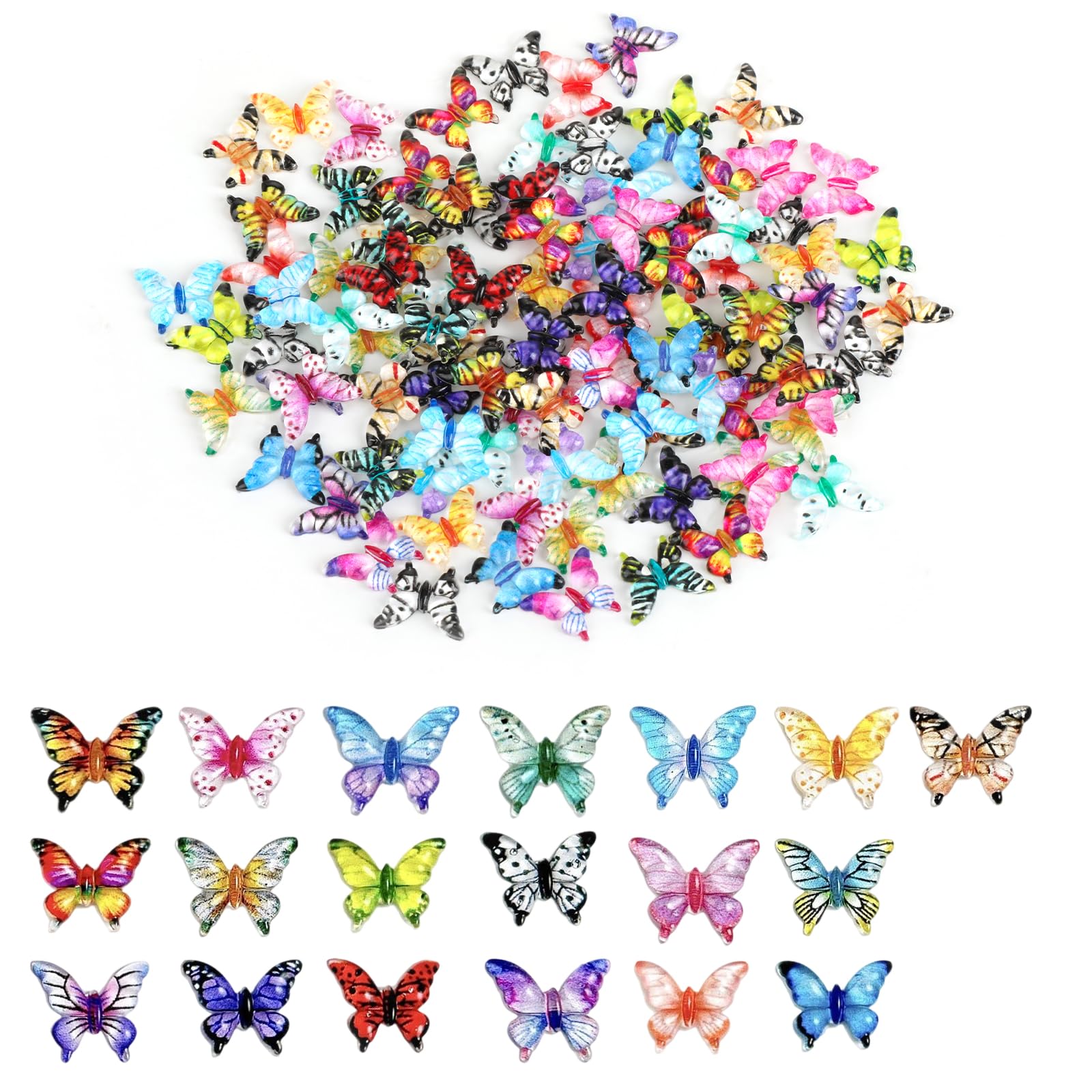 TianFukj 100 Pcs Mini Butterflies for Crafts, Multicolor 3D Resin Mini Butterfly Charms, Tiny Butterflies for Crafts, Nail Art Decorations, Fairy Garden Accessories,Landscaping Decoration