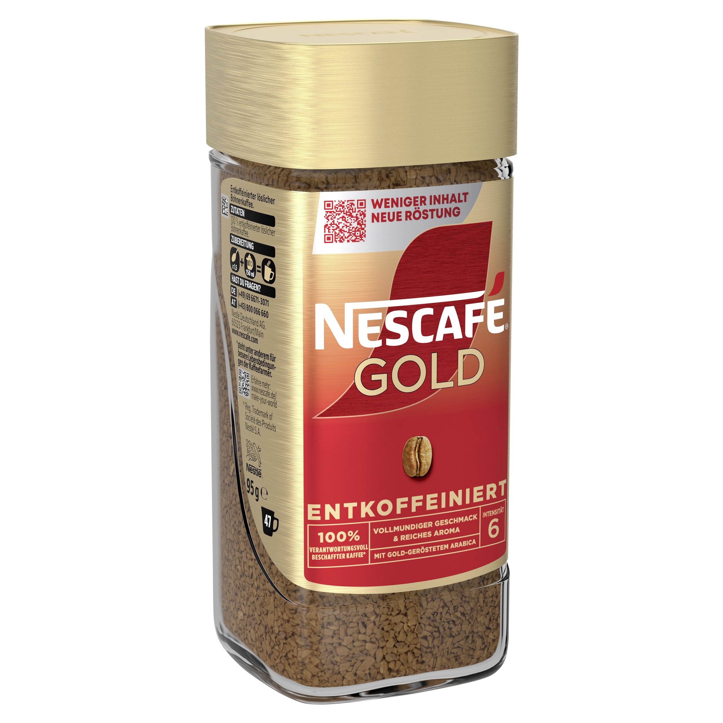 NESCAFÉ GOLD Entkoffeiniert, löslicher Bohnenkaffee, koffeinfrei (6 x 95g)
