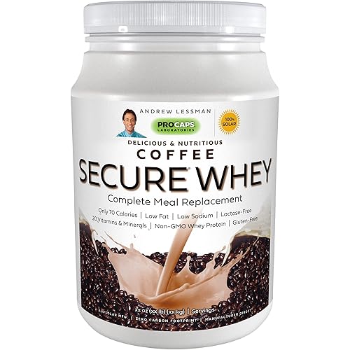 Andrew Lessman Secure Whey - Reemplazo completo de comidas  Café 60 porciones  Solo 70 calorías, 0.25 oz de proteína de suero, vitaminas y