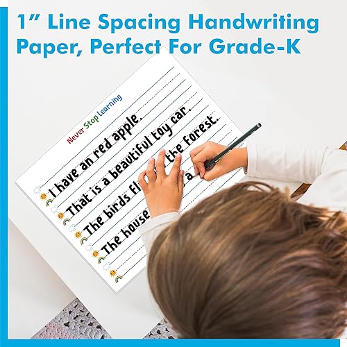Miniatura 4 de 100 hojas de papel de escritura a rayas, impresión de doble cara, papel de escritura a rayas con líneas punteadas, papel de práctica de escritura a