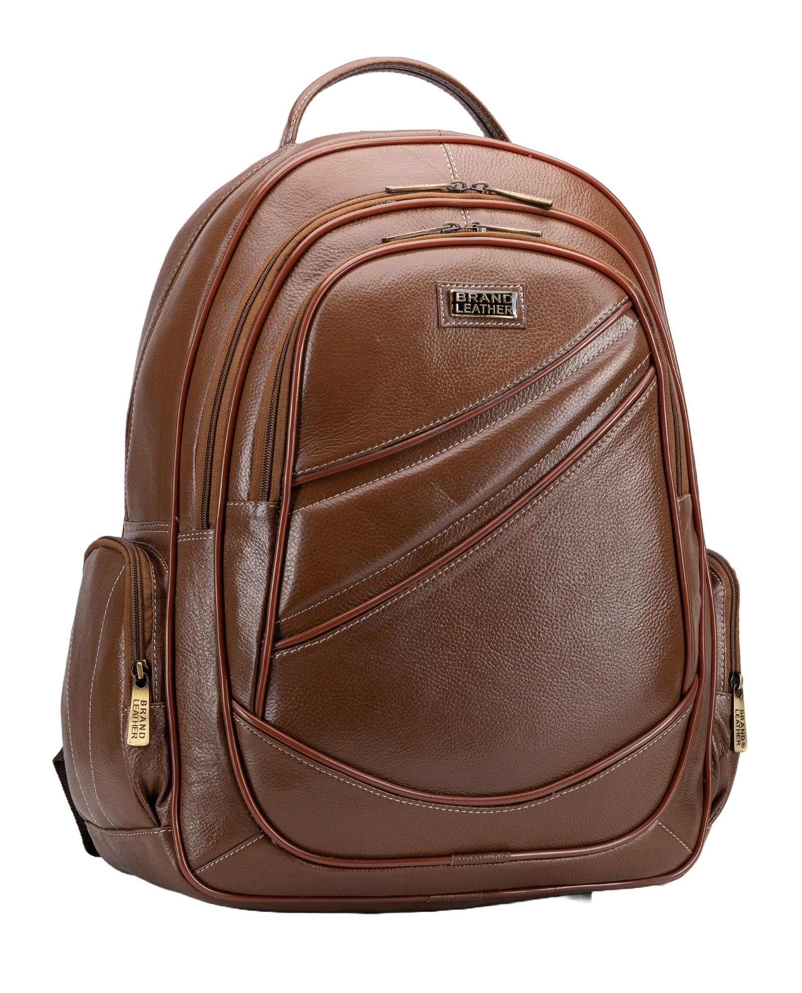 BRAND LEATHERMen's Full Grain Cow Hide Leather 17 Inch Laptop Backpack Large Capacity Weekender Overnight Camping Travel Rucksack