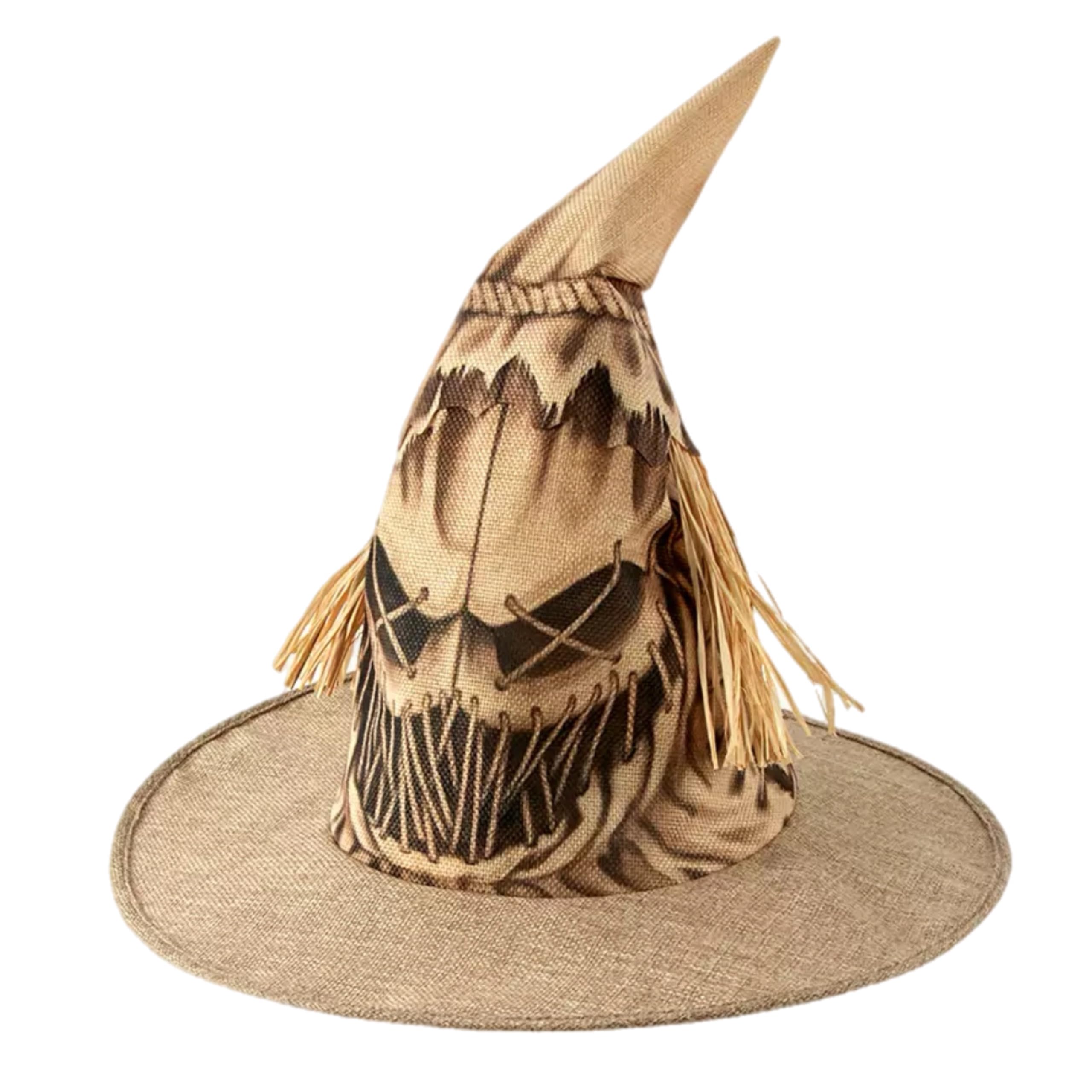 eBoutik - Novety Halloween Scarecrow Witch Hat - Burlap Sack Style Horror Mask with Straw Hair, Scary Cosplay Costume Headgear With Horror Face