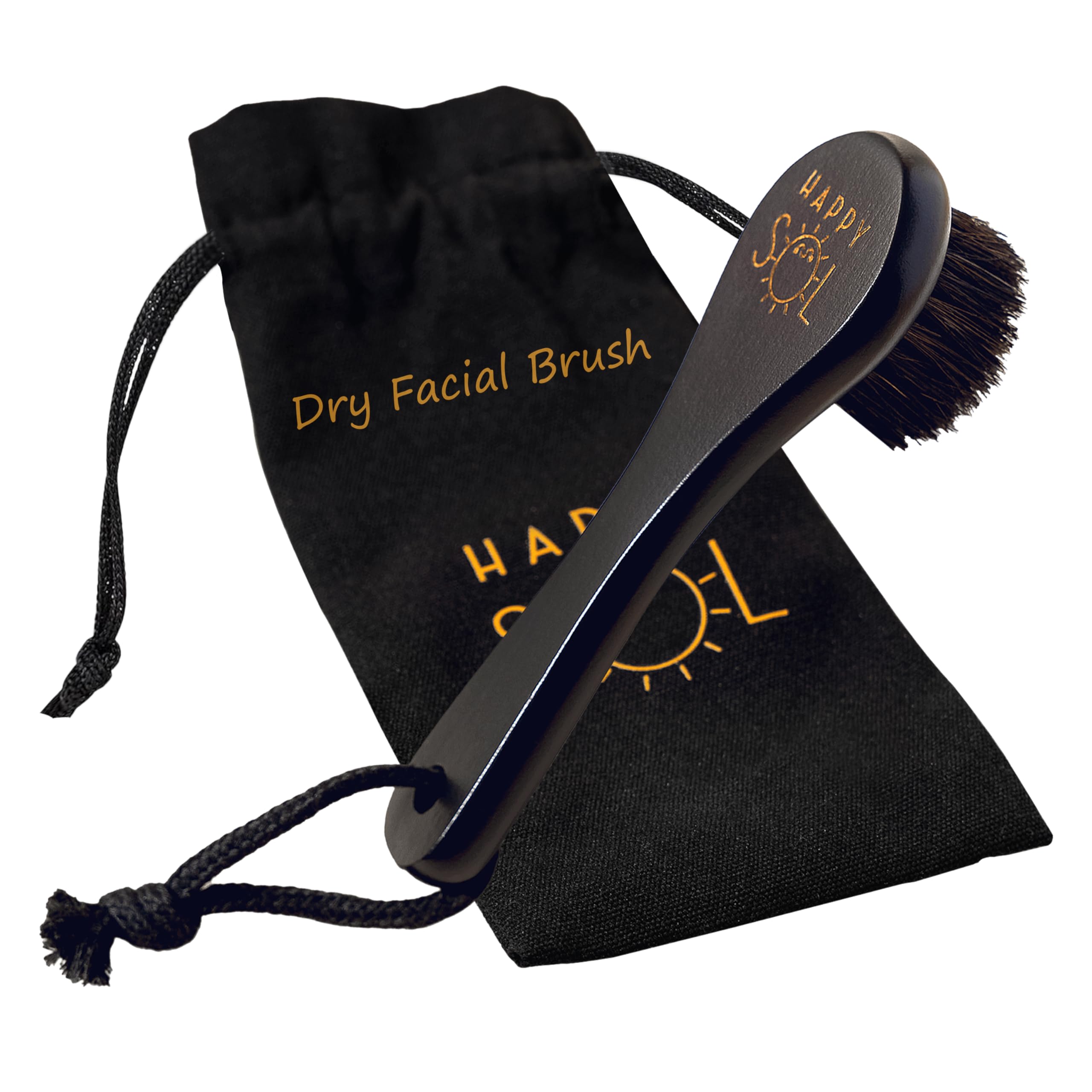 Happy Sol Dry Facial Brush, Exfoliating Face Brush, High Quality Beechwood, Supports Lymphatic Drainage, Natural Face Brush